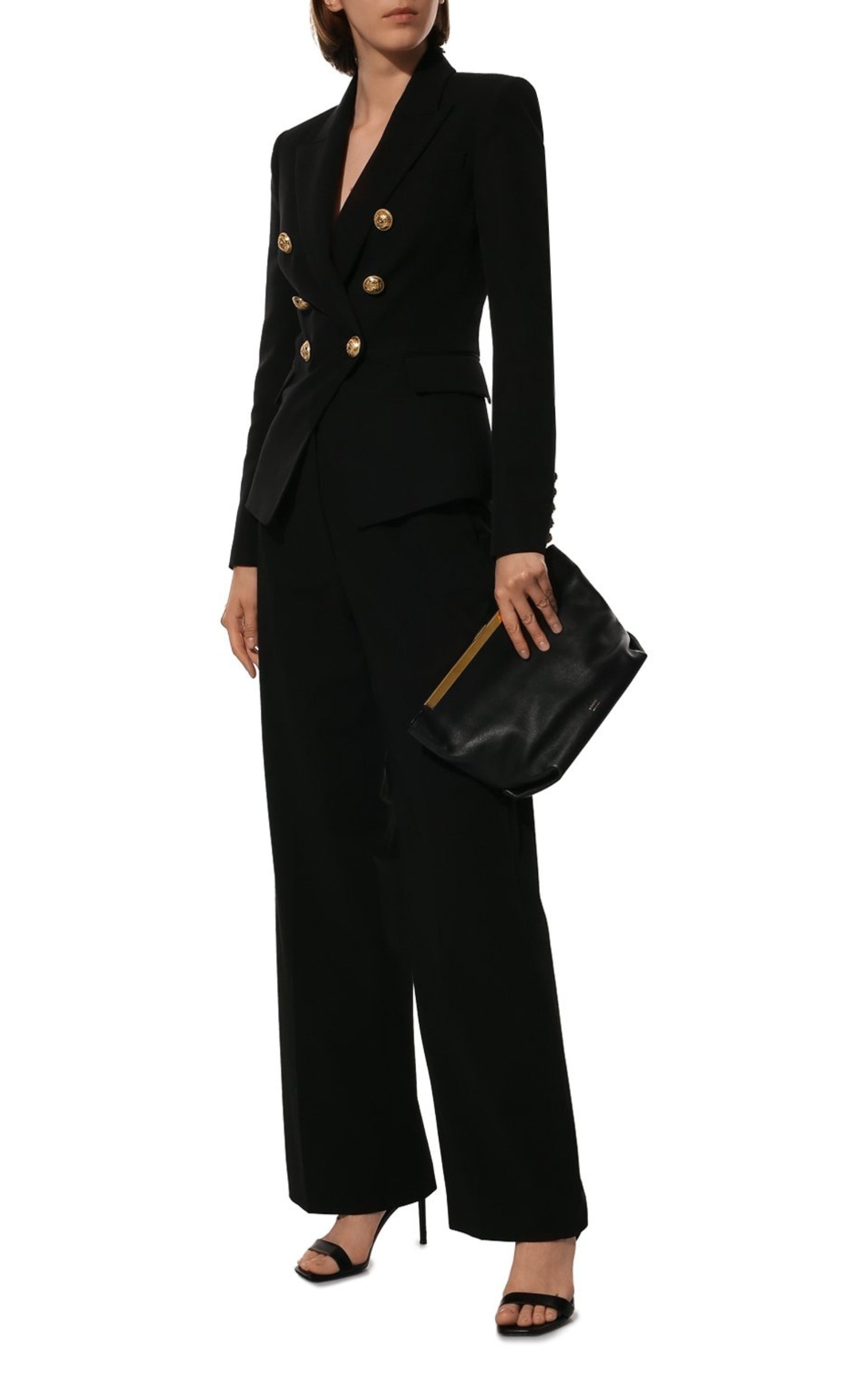 Black Wool Classic Double-Breasted Blazer Jacket - 2