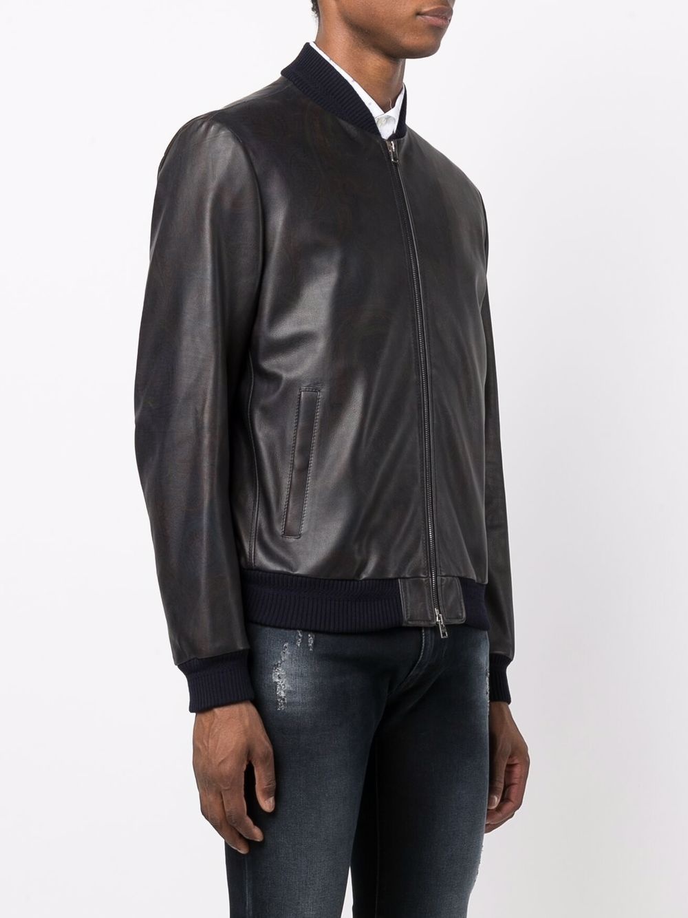 zipped leather bomber jacket - 4