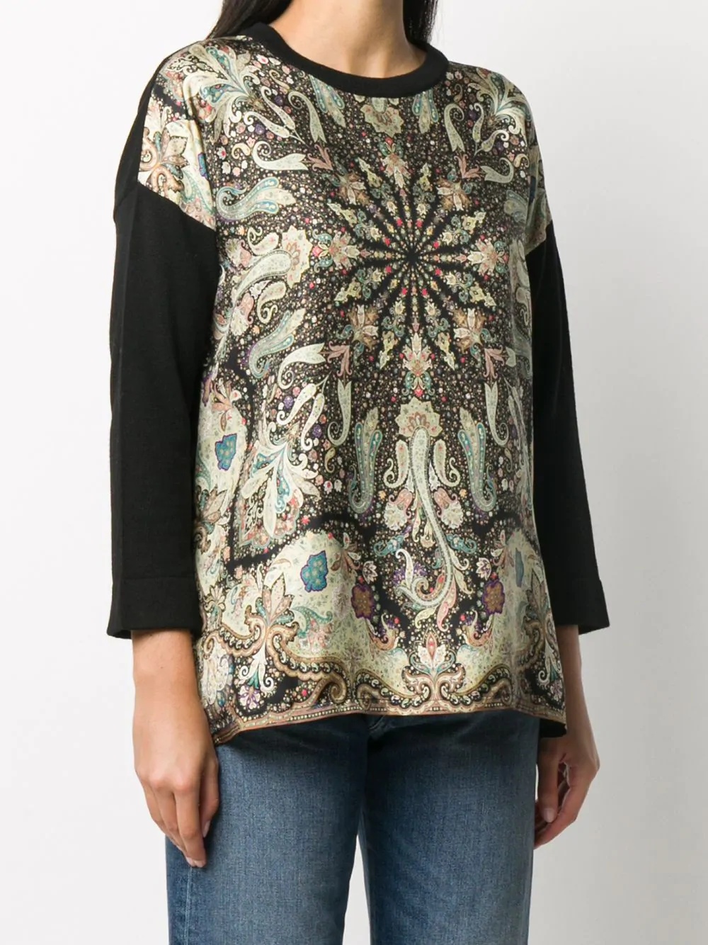 paisley print contrast-sleeve jumper - 3