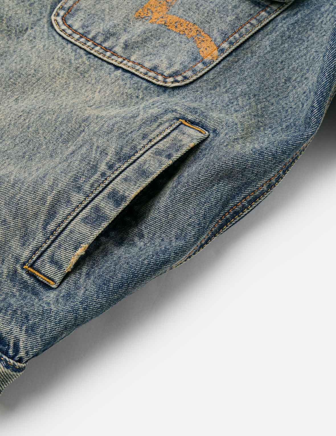 Distressed Seagull Print and Frayed Logo Patch Embroidery Relax Fit Denim Jacket - 13