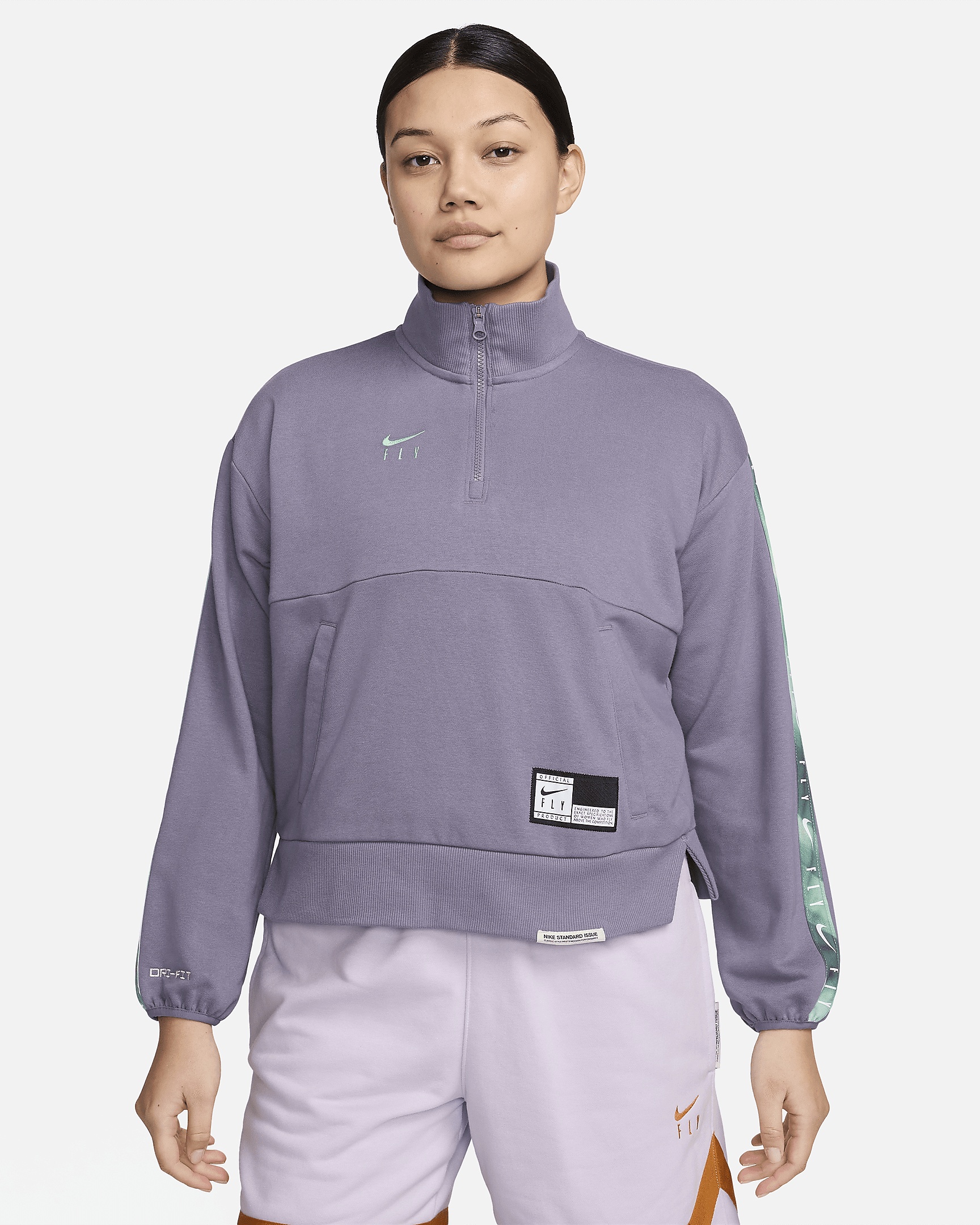 Nike Swoosh Fly Women's Dri-FIT Oversized 1/4-Zip French Terry Basketball Top - 1