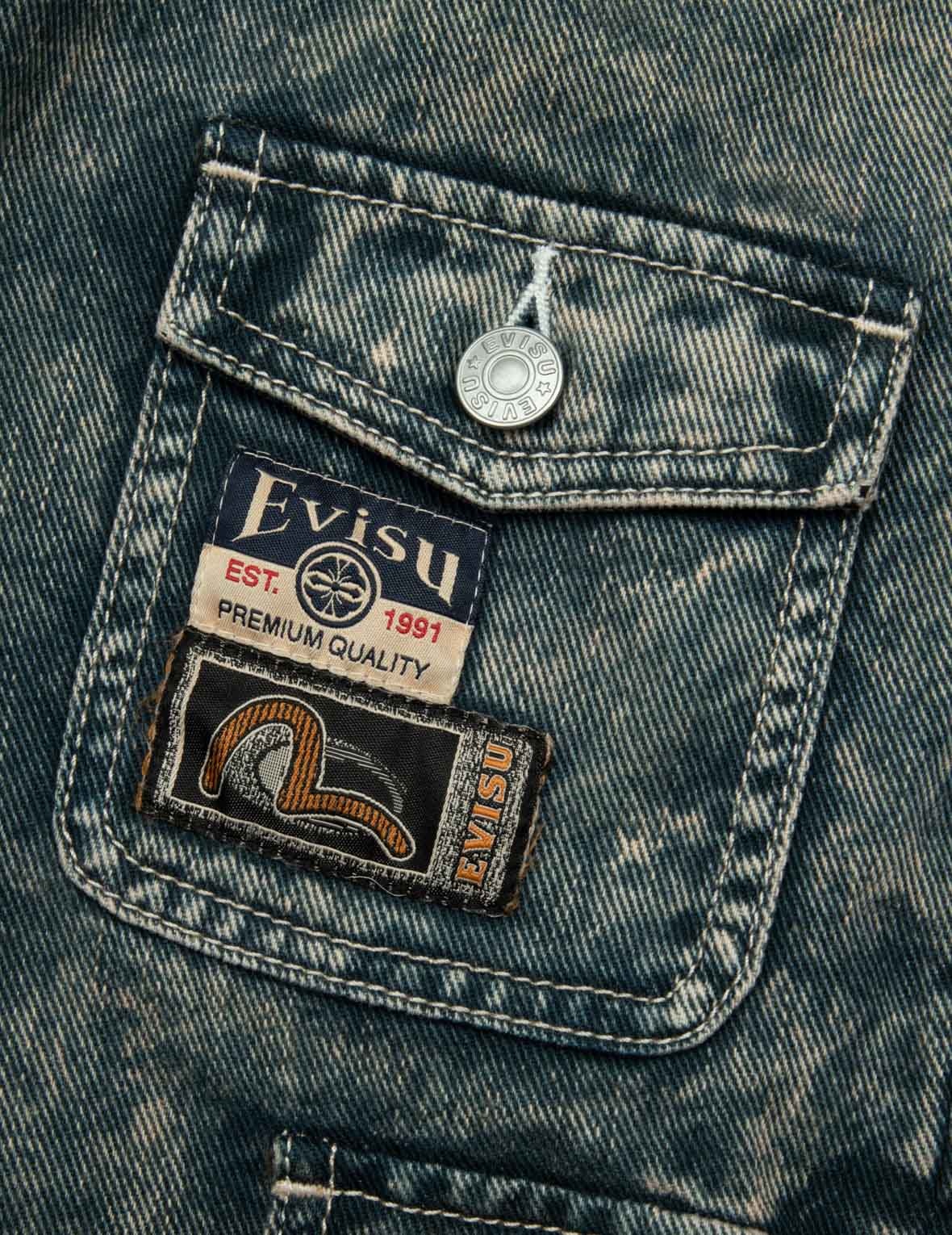 Seagull Print and Multi-Pockets Acid Wash Baggy Cargo Jeans - 7