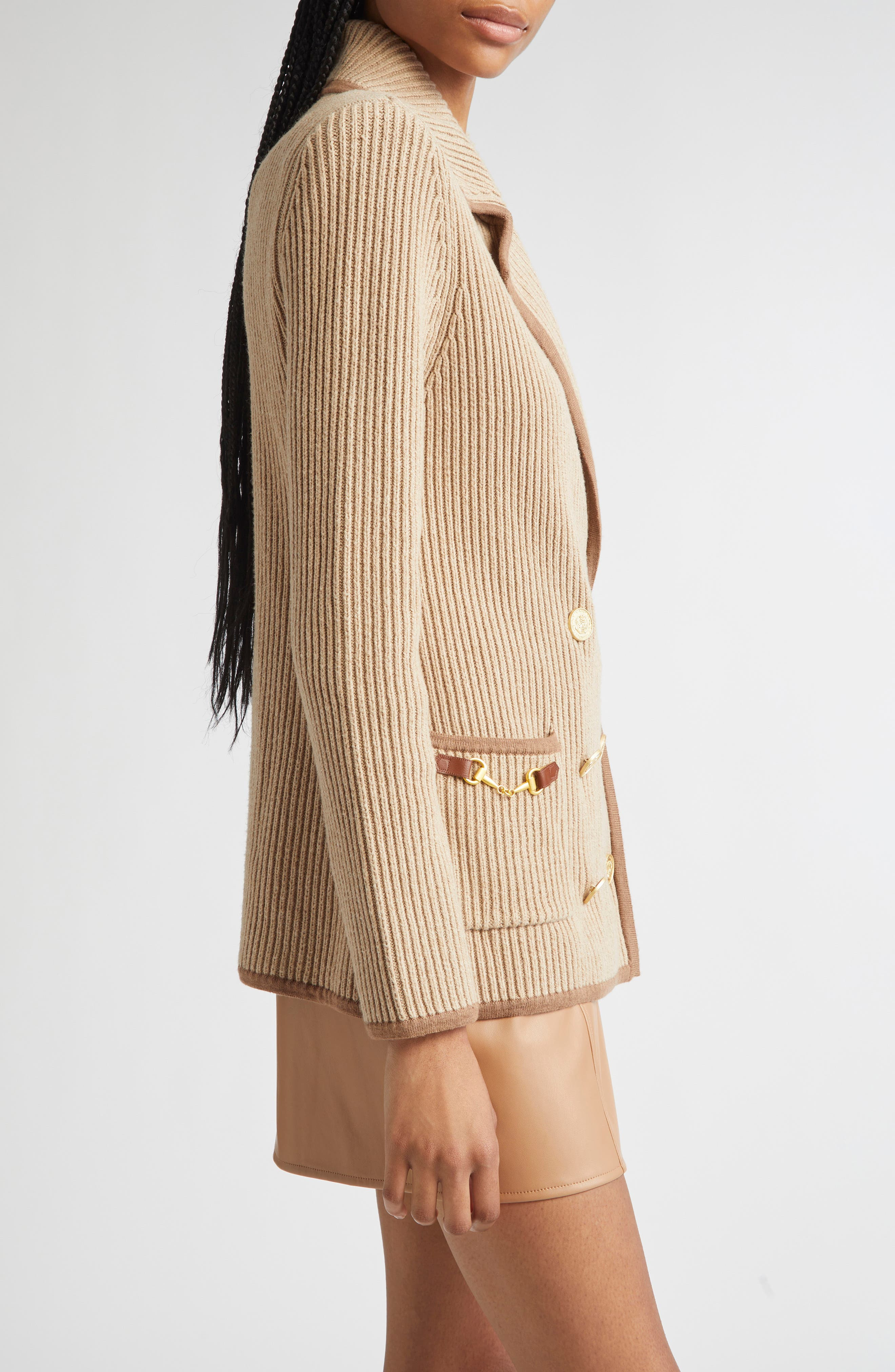 L'AGENCE Ranch Double Breasted Knit Blazer in Natural/Brown at Nordstrom - 4