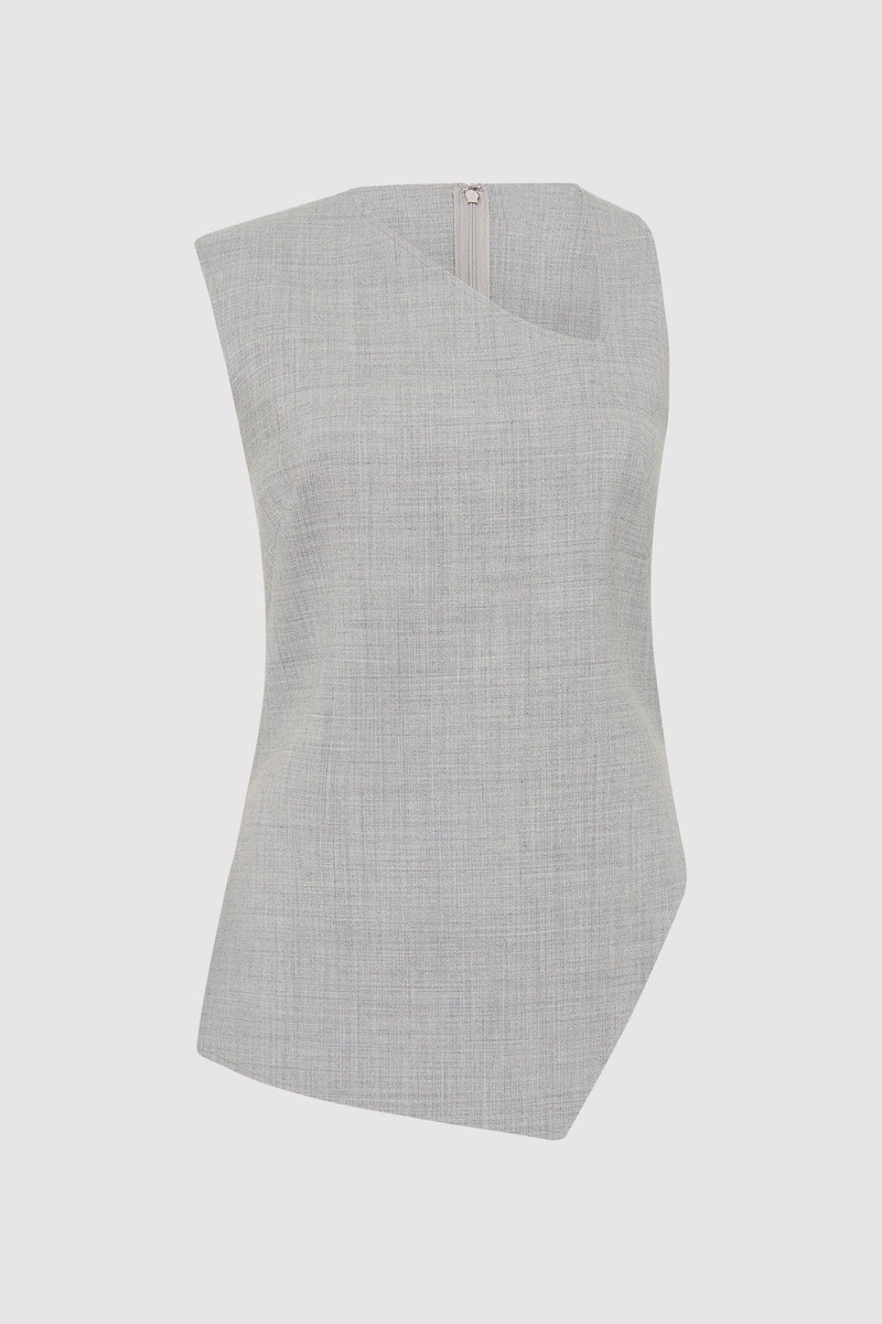 Asymmetrical Neck Top - Grey Heather 5