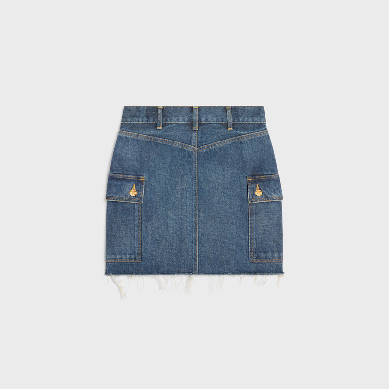 CELINE cargo mini skirt in dark union wash denim outlook