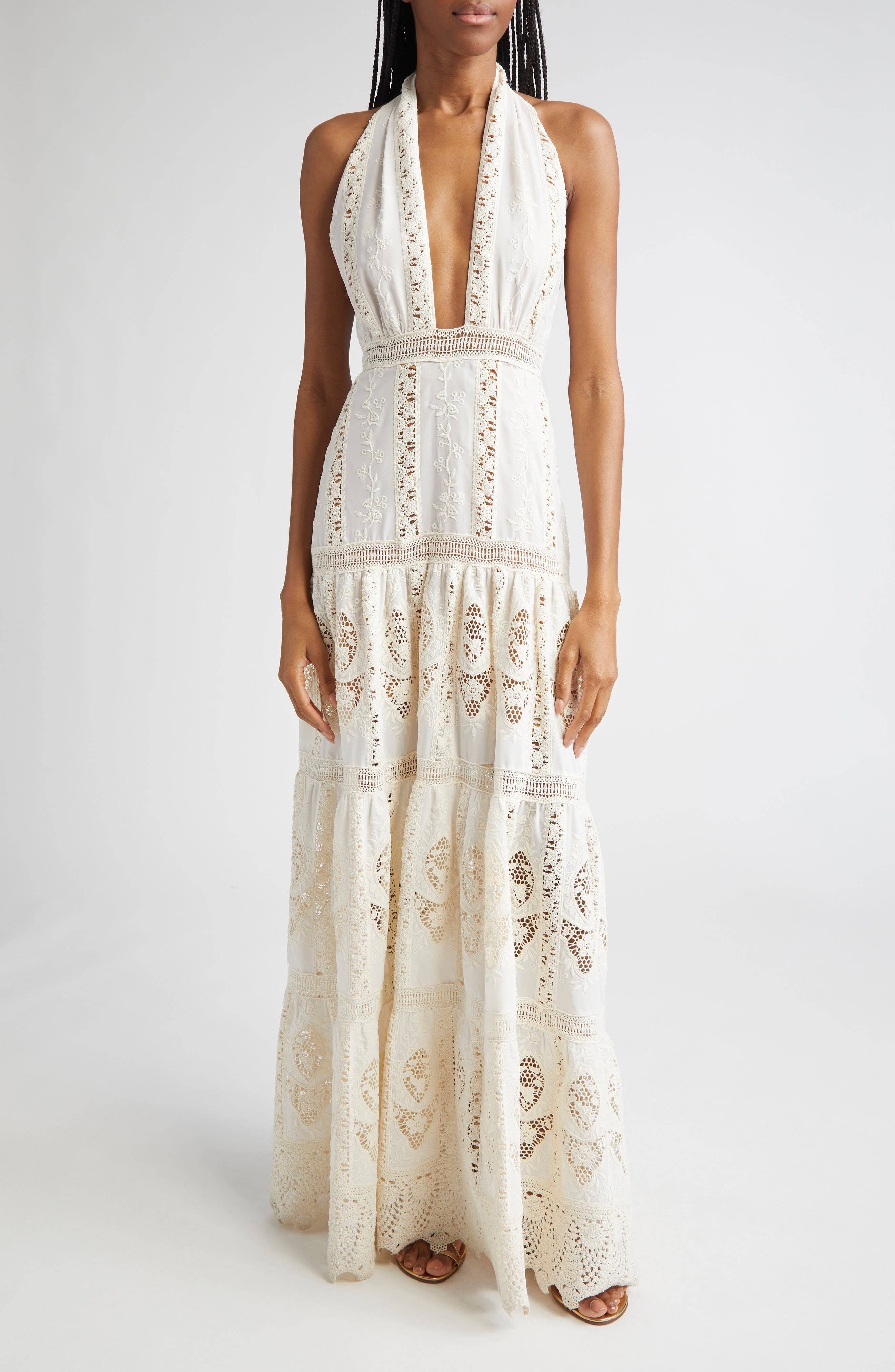 Johanna Ortiz Luz Embroidered Halter Maxi Dress in Ecru at Nordstrom - 1