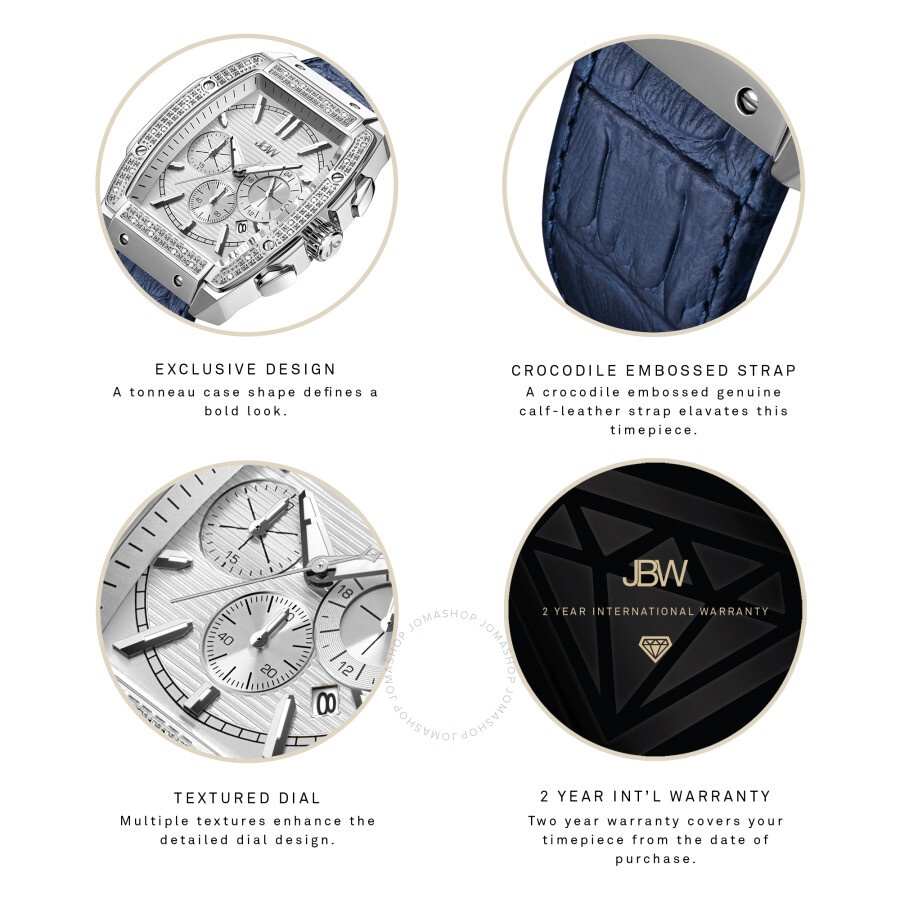 Jbw - JBW Echelon Quartz Silver Dial Blue Leather Men's Watch J6379C - 4