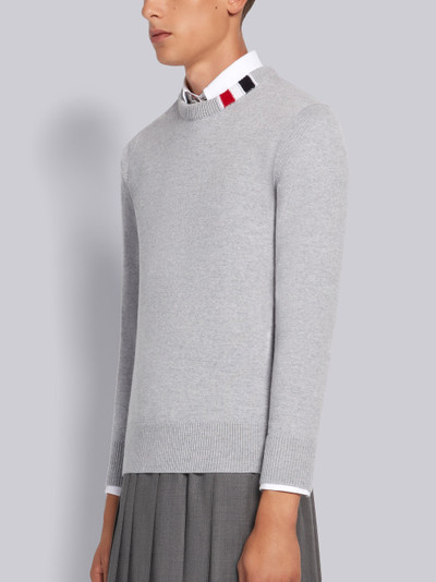 Thom Browne Light Grey Fine Merino Wool Jersey Relaxed Fit Stripe Collar Crewneck Pullover outlook