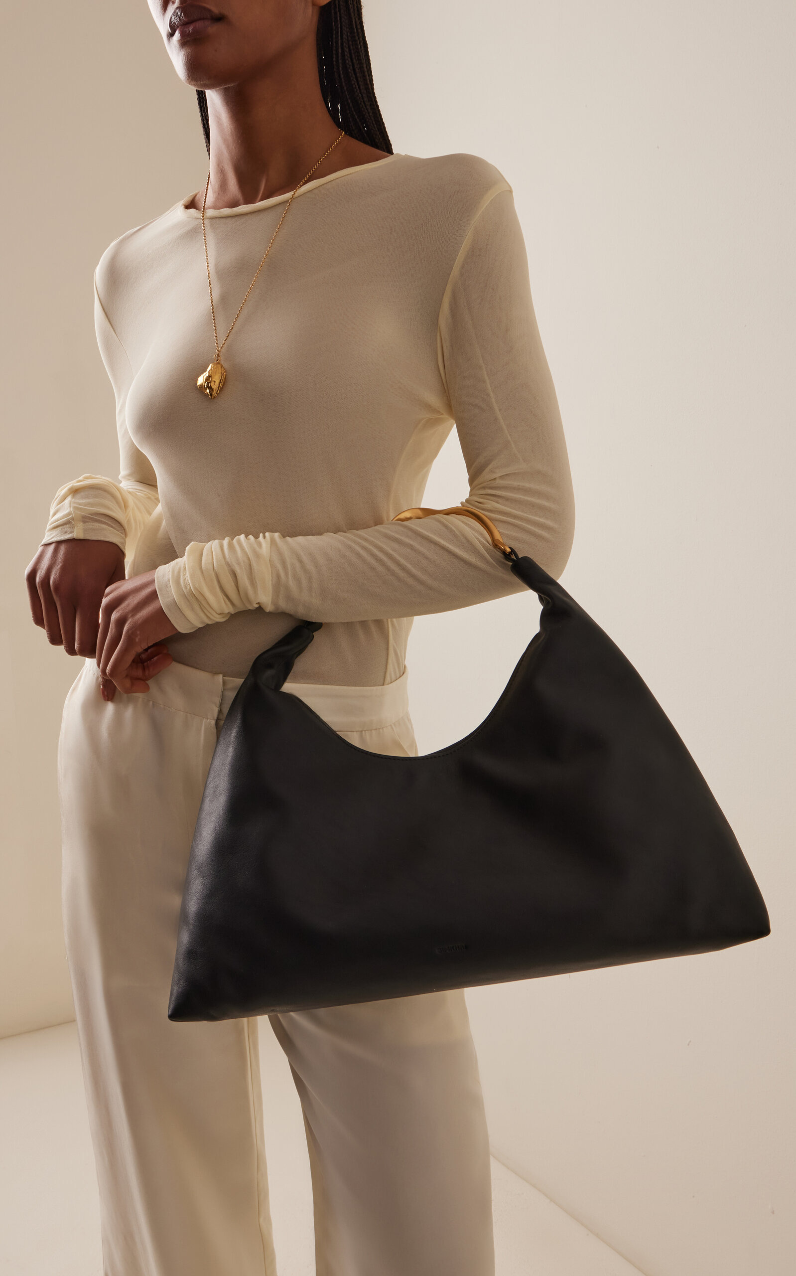 Twist Handle Leather Hobo Bag black - 2