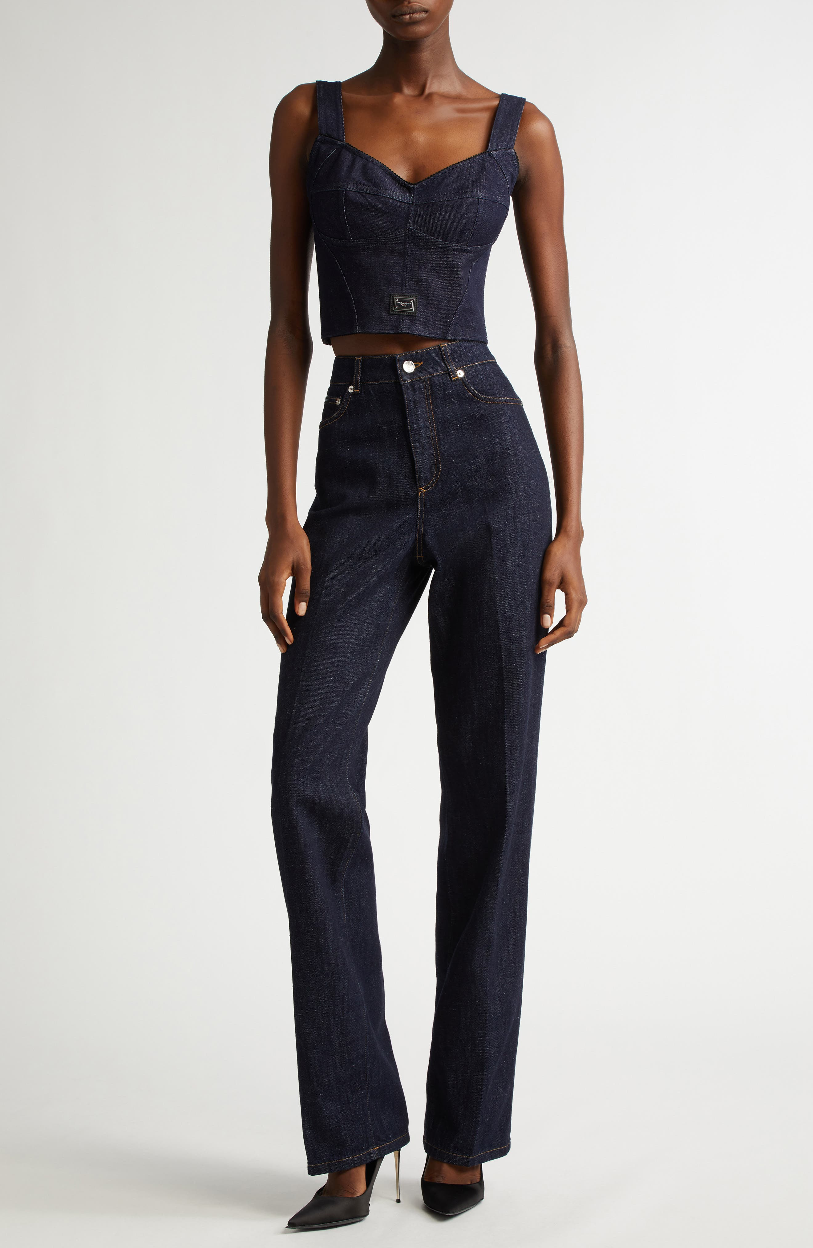 Dolce&Gabbana Logo Plaque Denim Corset Top in S9001 Variante Abbinata at Nordstrom - 2