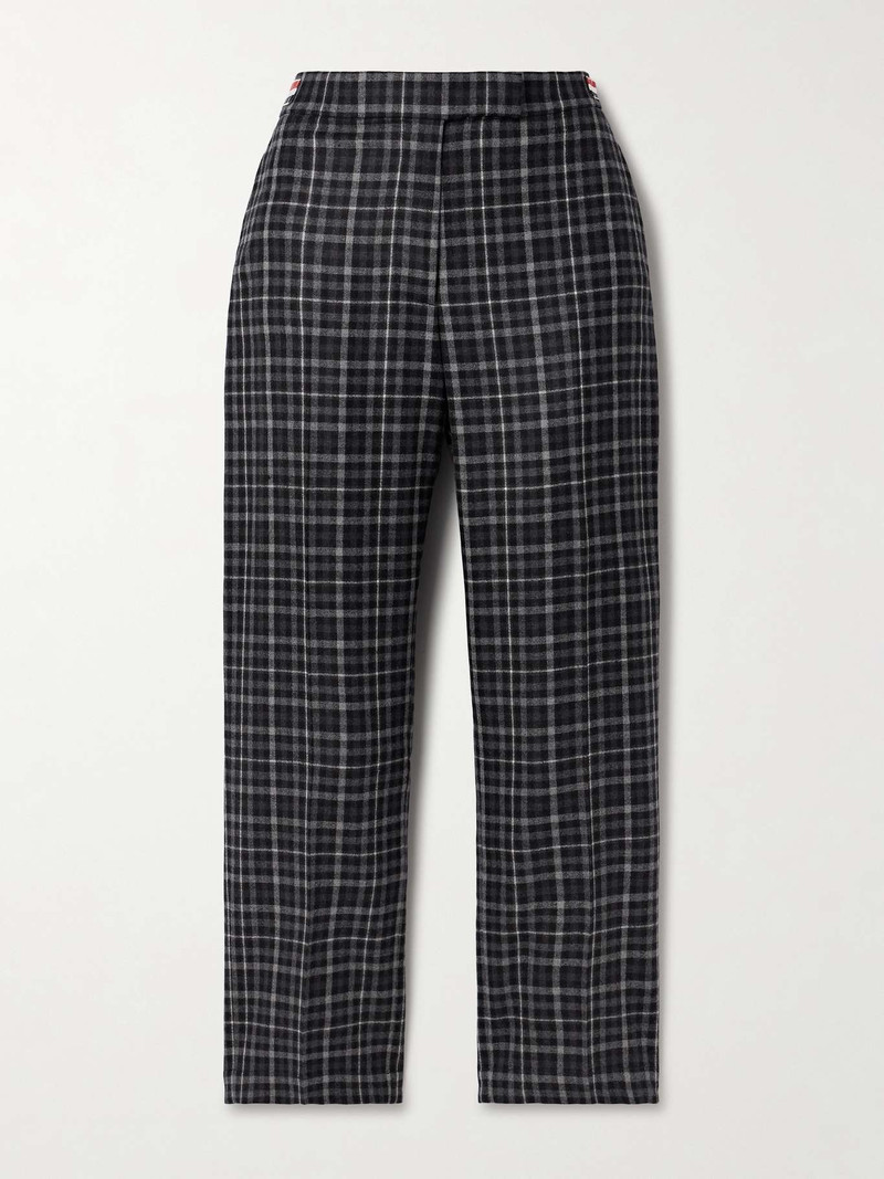 Grosgrain-trimmed tartan wool-flannel straight-leg pants - 1