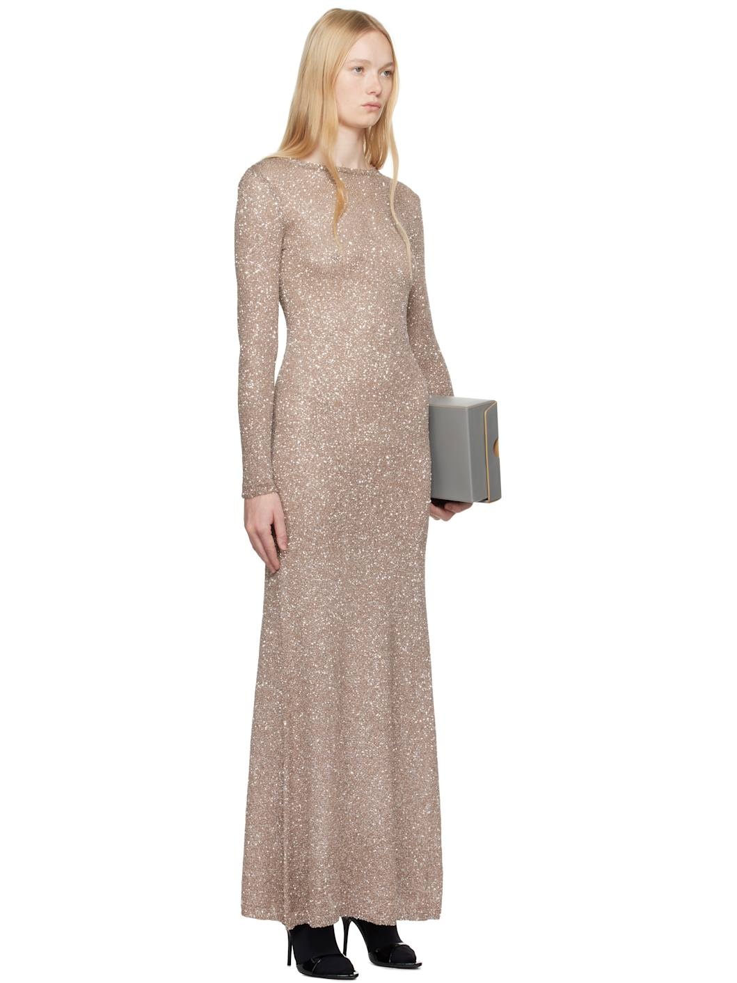 Beige Sequin Maxi Dress - 2