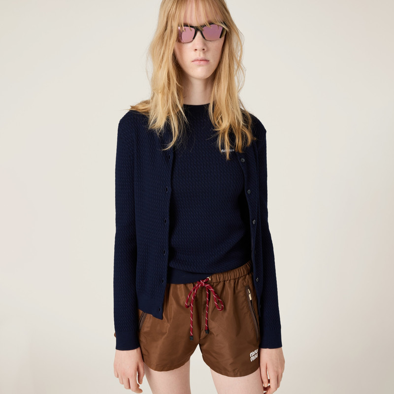 Miu Miu Cashmere and silk cable-knit crew-neck sweater outlook