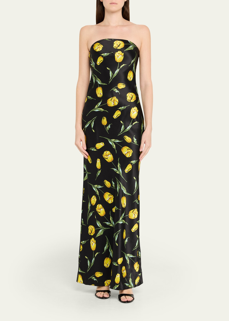 RODARTE Floral-Print Satin Strapless Maxi Dress outlook
