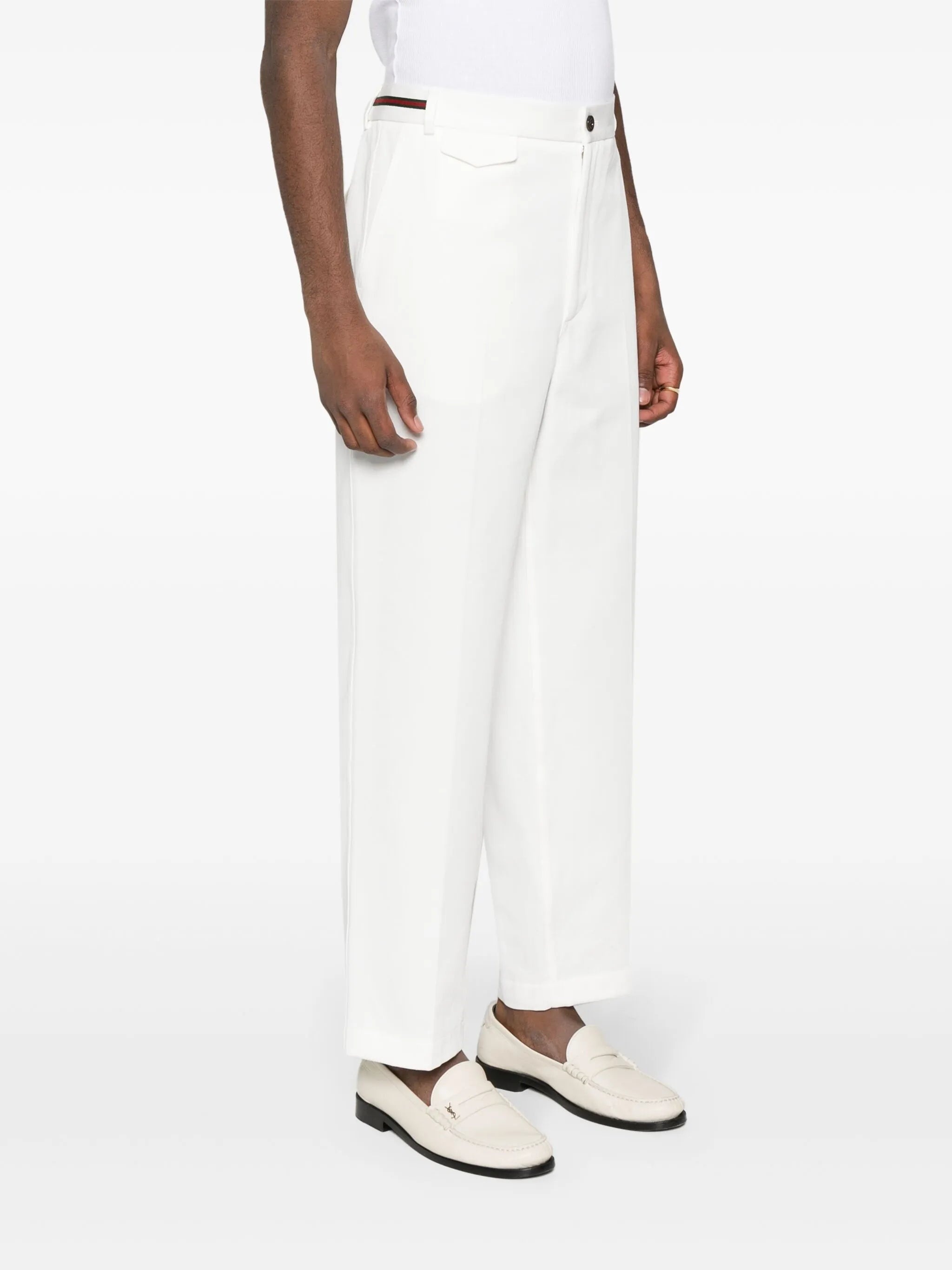 Web-detail Cotton Trousers - 3