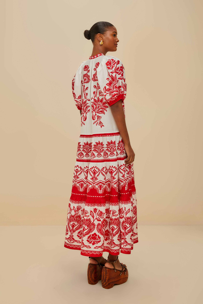 Off-White Boho Garden Short Sleeve Midi Dress 4