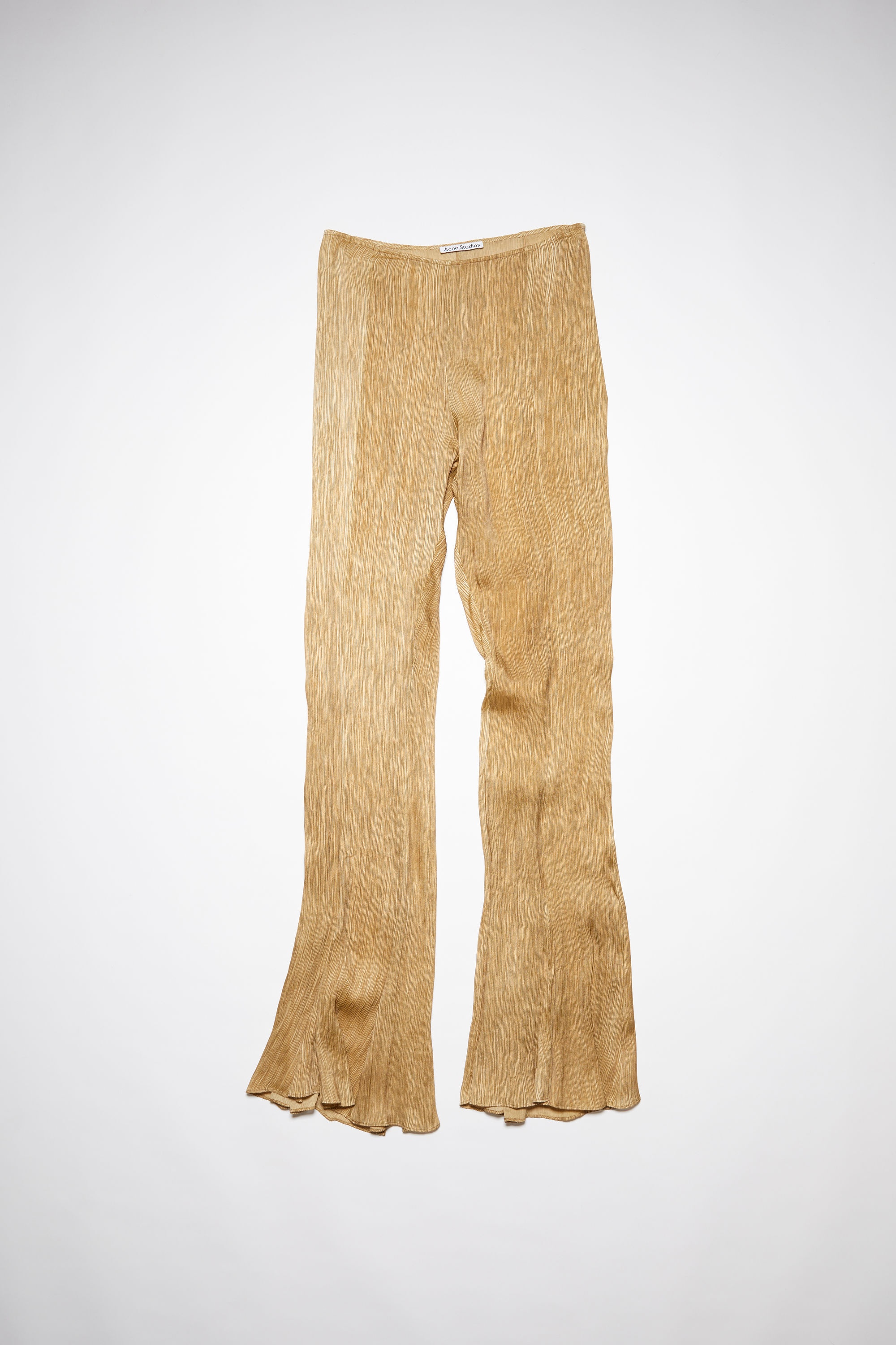 Crinkled silk flared trousers - Caramel brown - 1