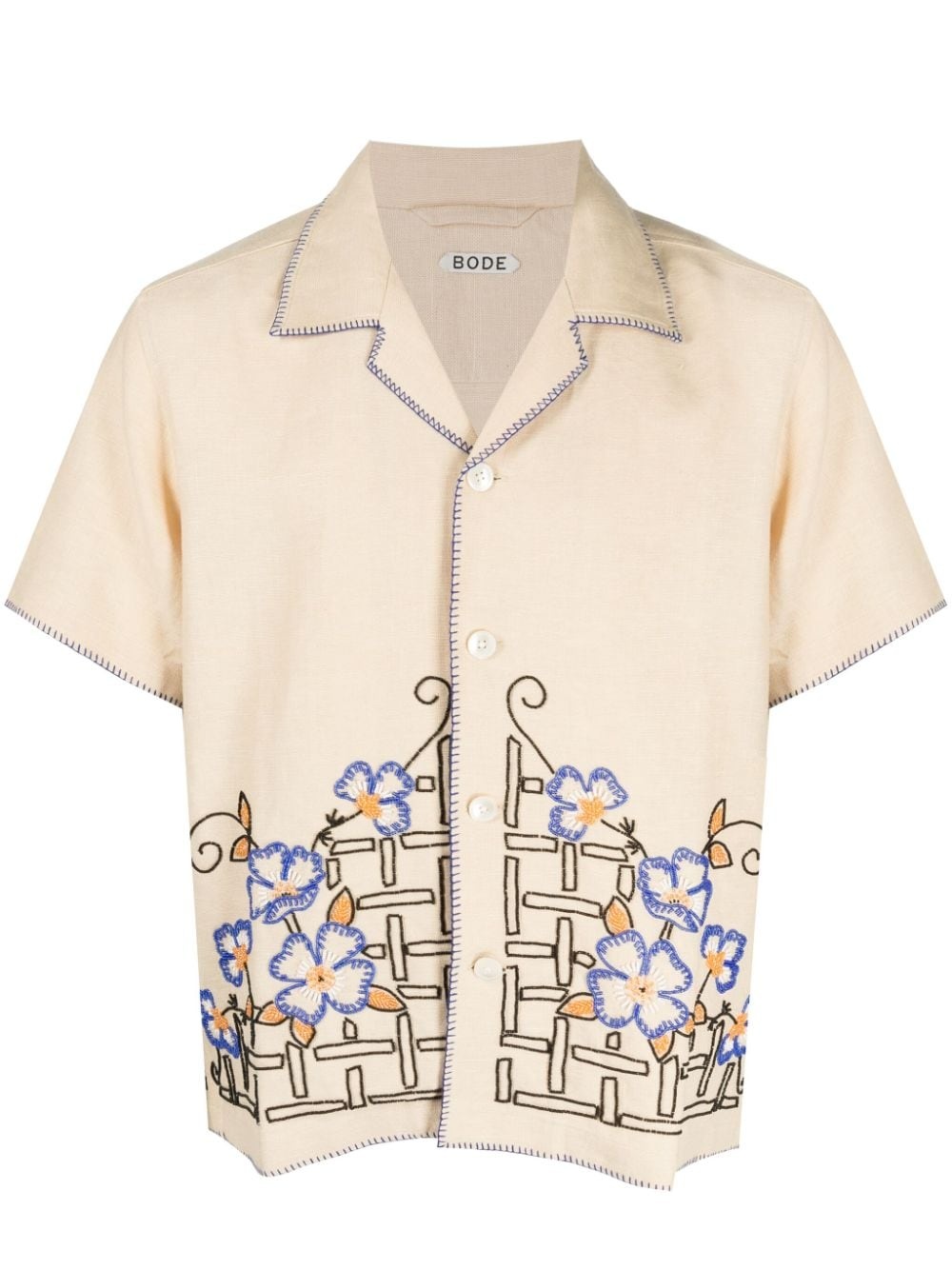 Himalayan Poppy short-sleeve linen shirt - 1