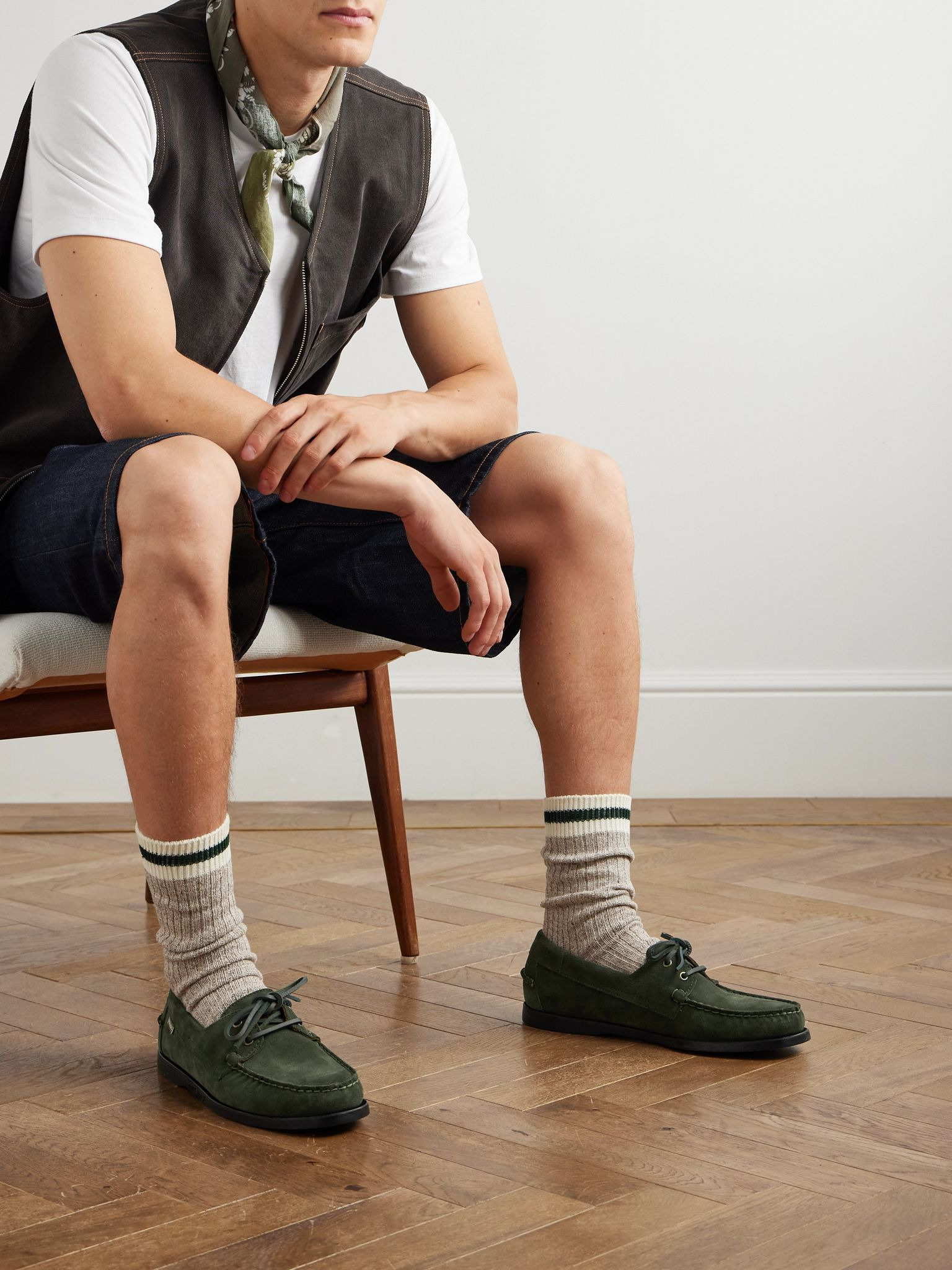 Docksides Portland Leather-Trimmed Suede Boat Shoes Green - 2