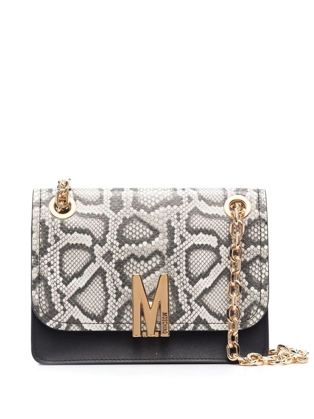 snakeskin-effect logo shoulder bag - 1