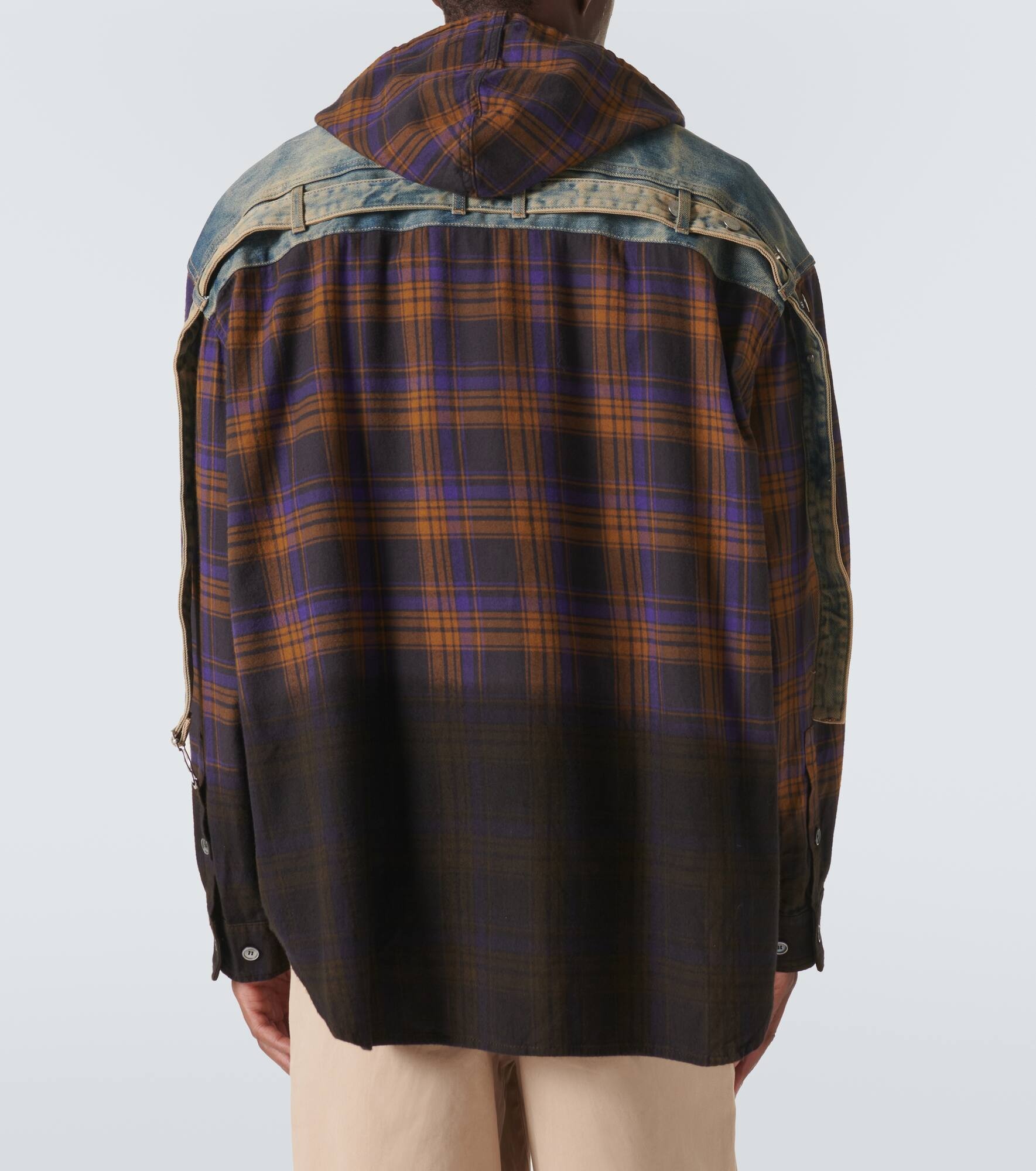 Paneled checked cotton flannel shirt - 4