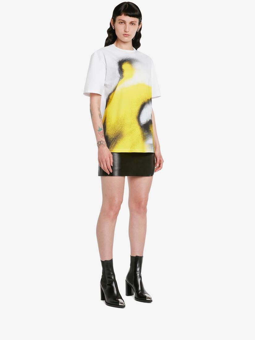 Women's Mushroom Spores T-shirt in White /acid Yellow - 3