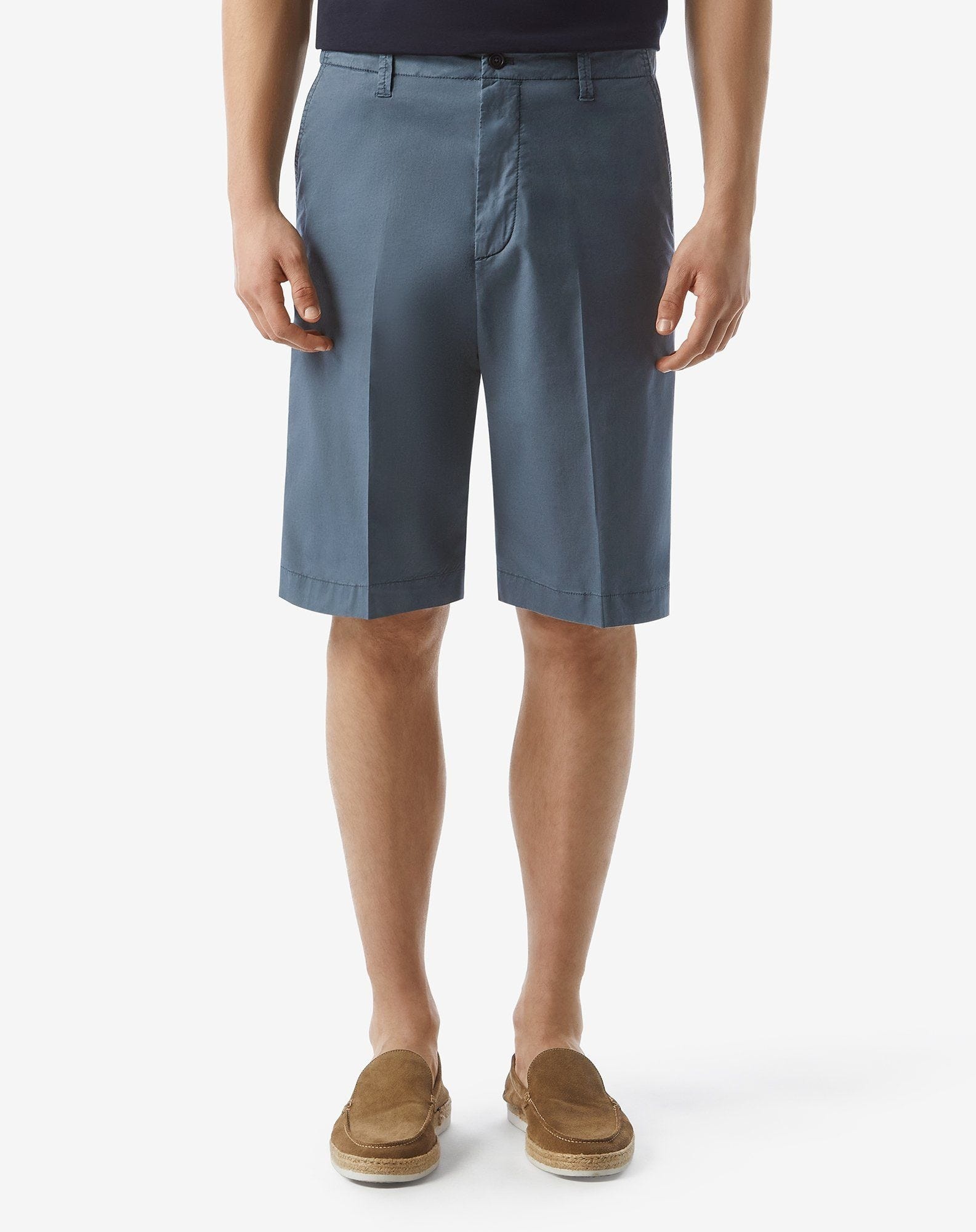 Blue stretch satin Bermuda shorts - 3