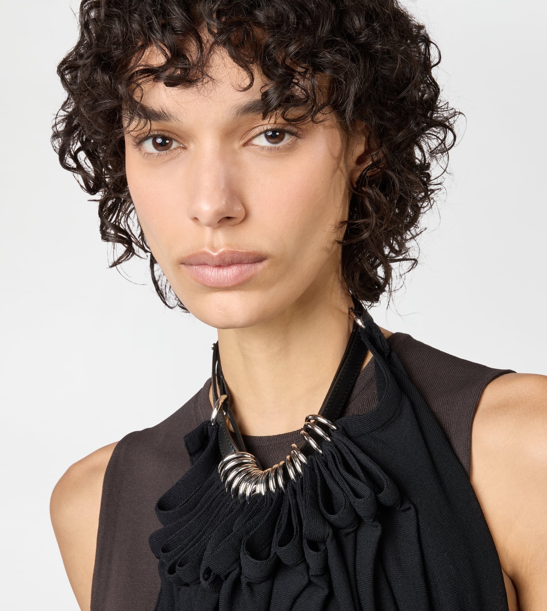 DRESS WITH DRAPE IN STRETCH VISCOSE - BROWN, BLACK - 5