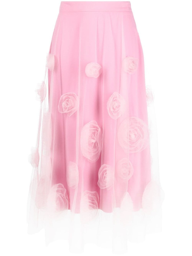 floral-appliqué tulle midi skirt 1