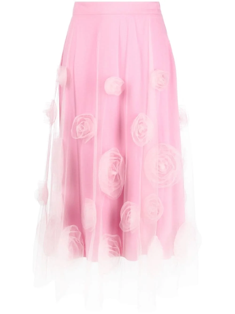 floral-appliqué tulle midi skirt - 1