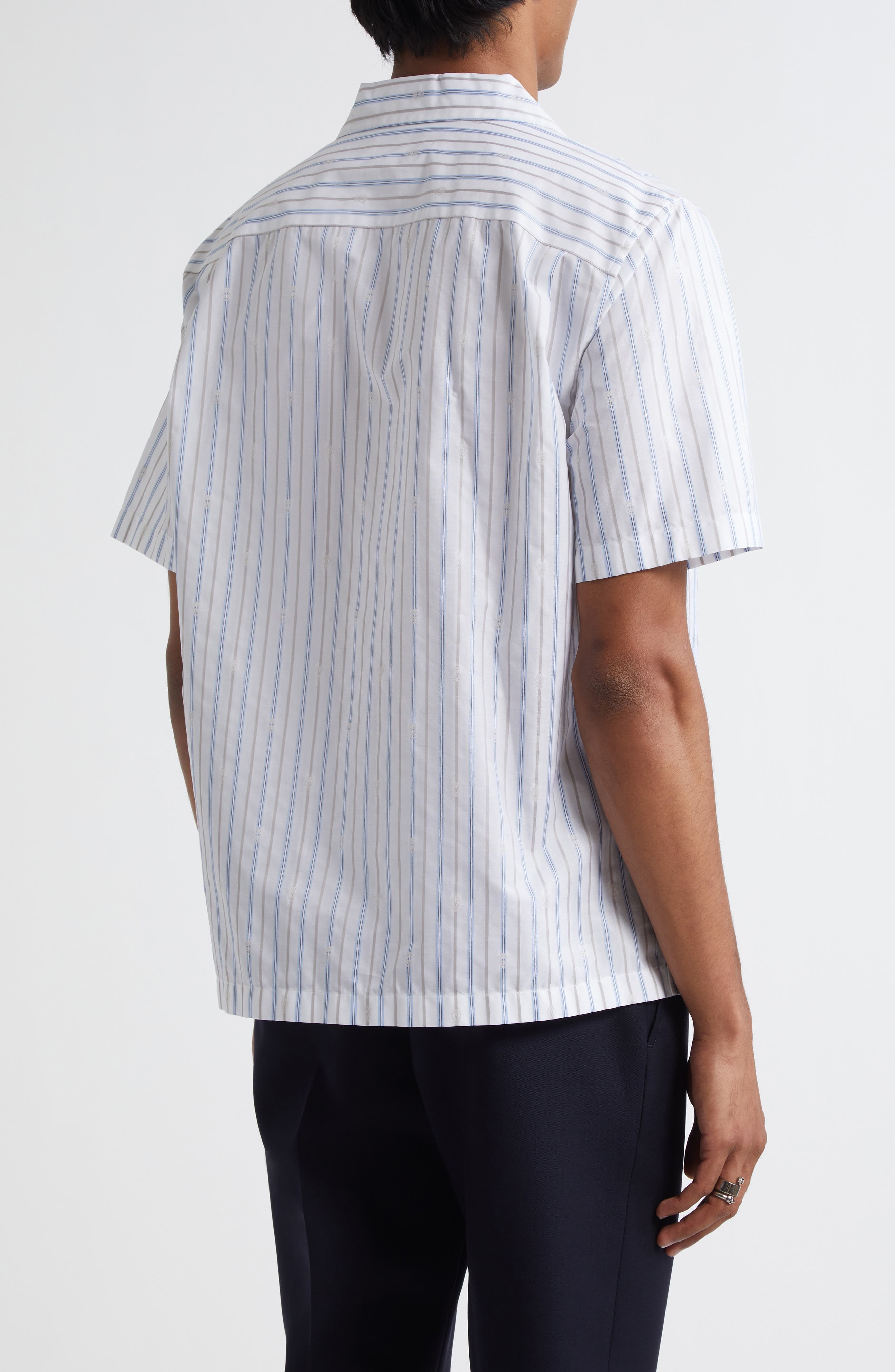 McQueen Skull Stripe Camp Shirt in White-Blue-Grey at Nordstrom - 2