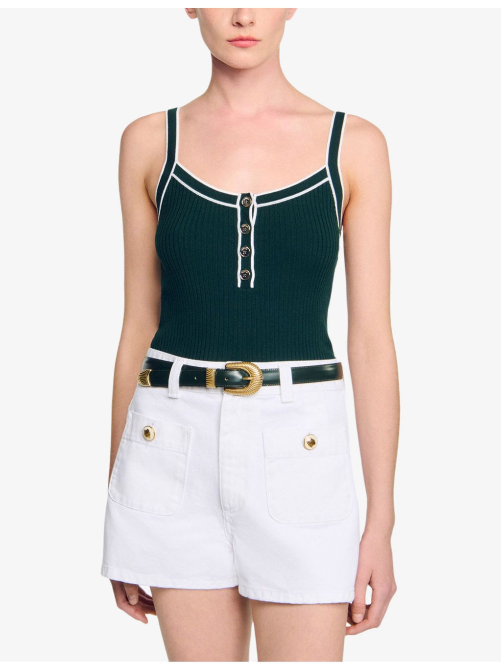 Two-Tone Button-Down Knitted Vest - 3