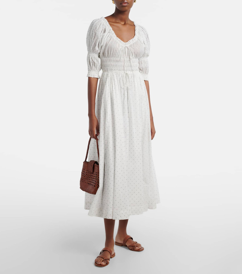 DÔEN Ischia gathered polka-dot cotton midi dress outlook