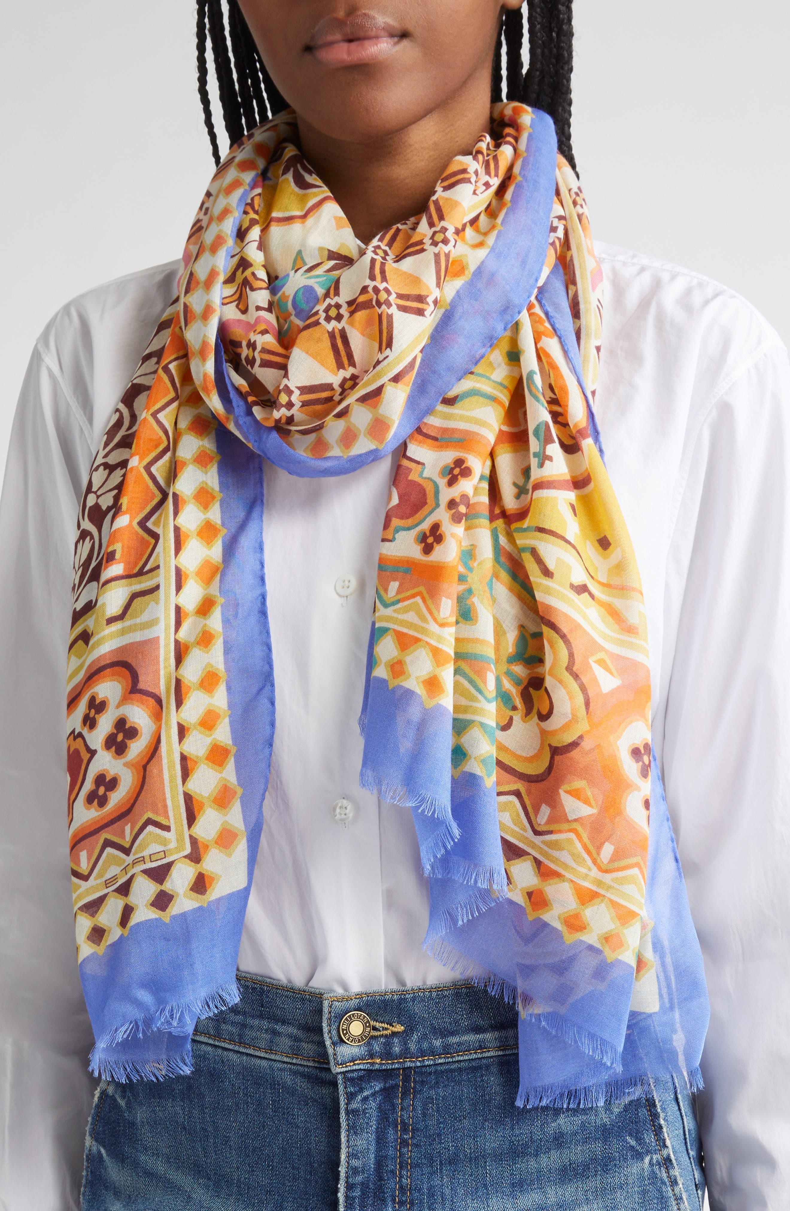 Etro Boheme Fringe Scarf in X0840 Print On Yellow Base at Nordstrom - 2