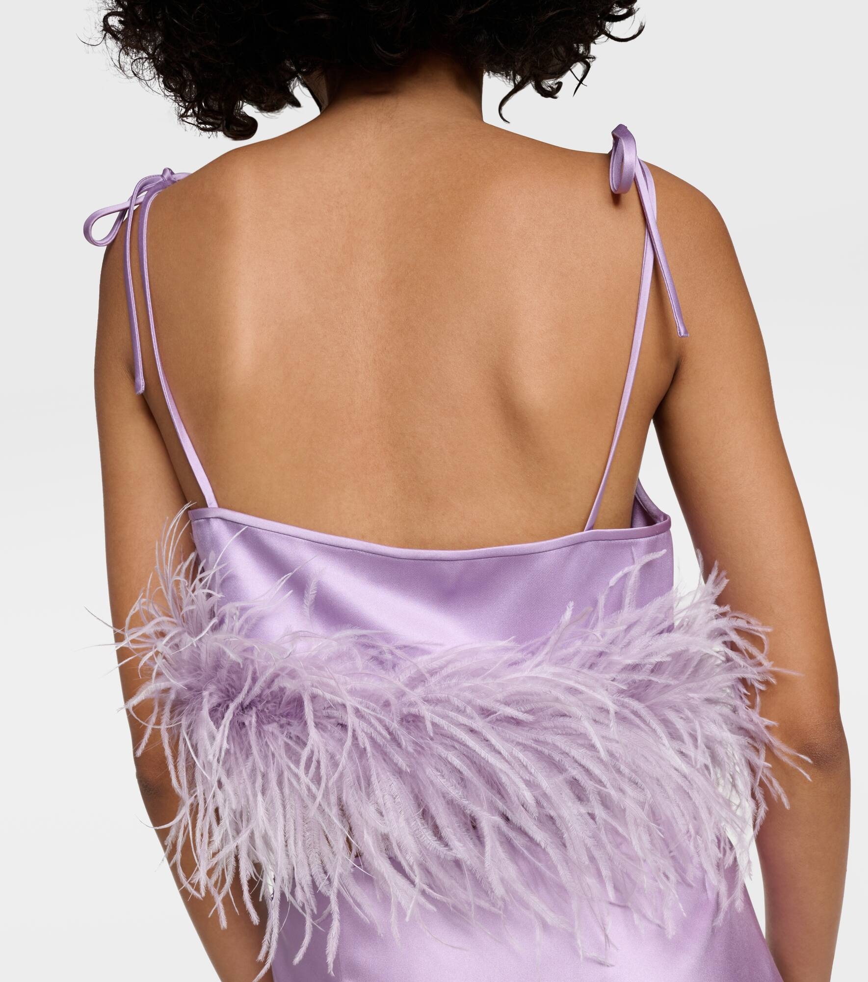 Feather-trimmed logo satin crop top - 5