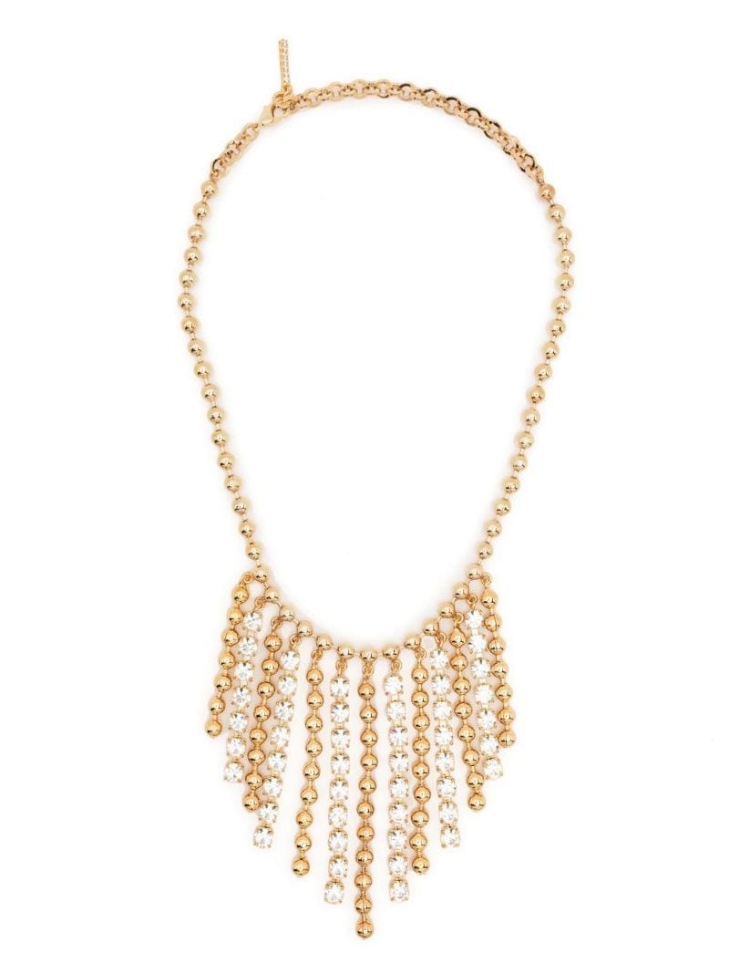 fringed crystal-bead embellished necklace - 1