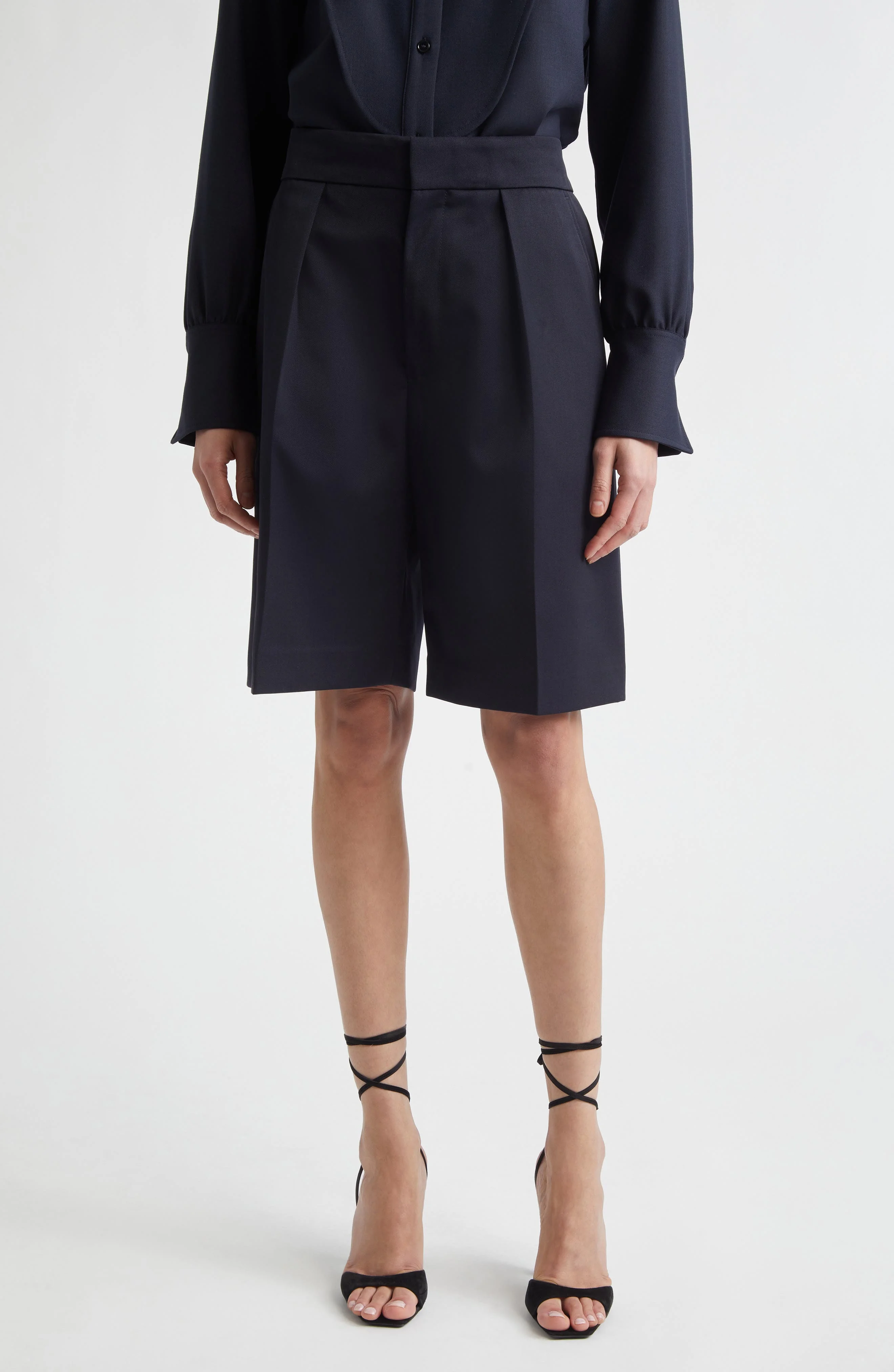 Victoria Beckham Tailored Wool Blend Bermuda Shorts in Midnight at Nordstrom - 1