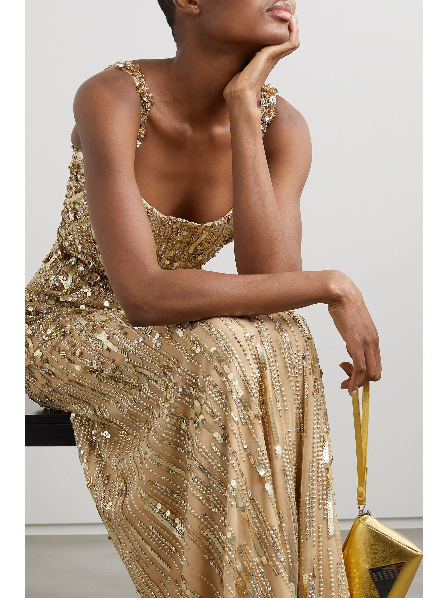 Bright Gem embellished tulle gown Gold - 3