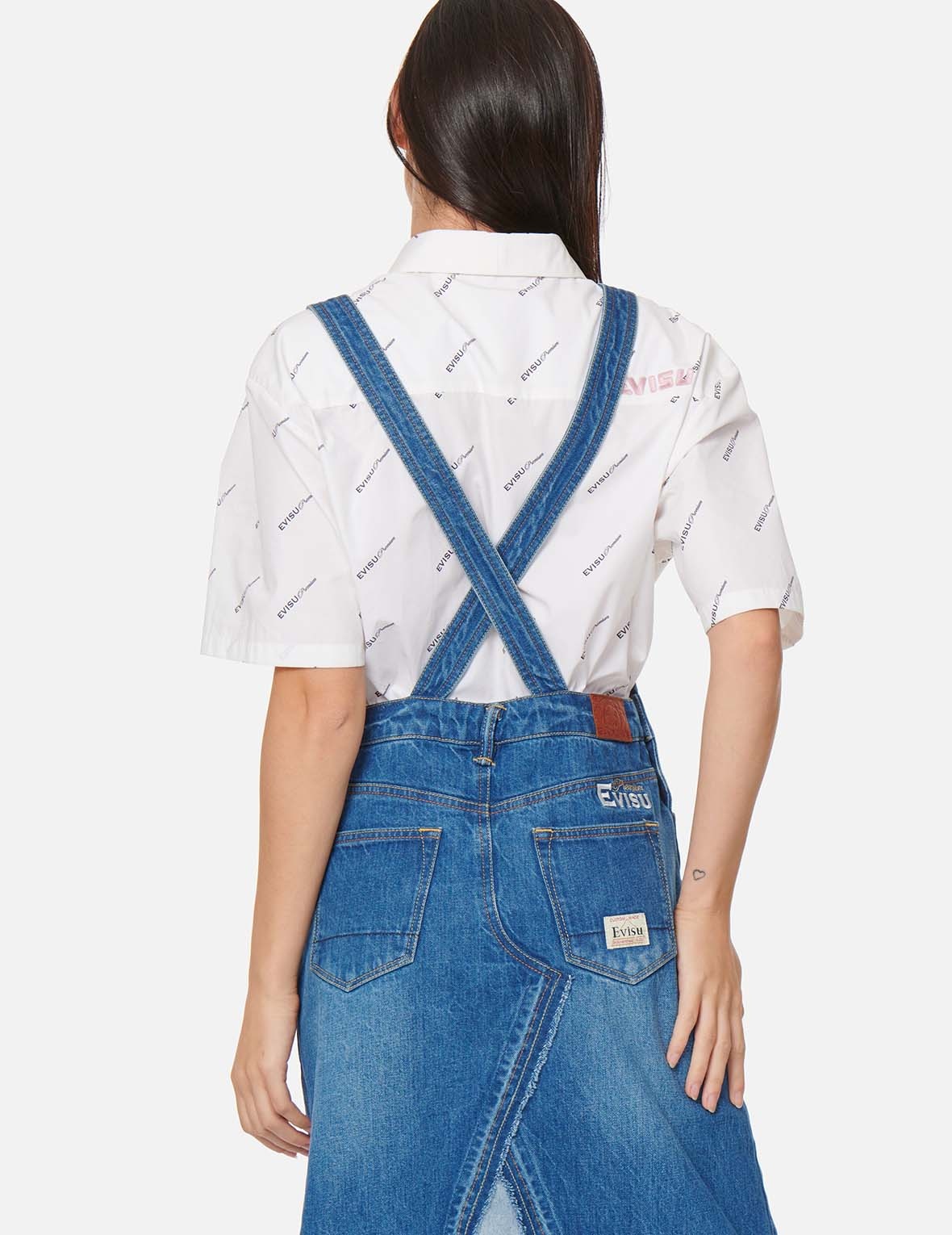 SEAGULL EMBROIDERED DENIM DUNGAREE DRESS - 4