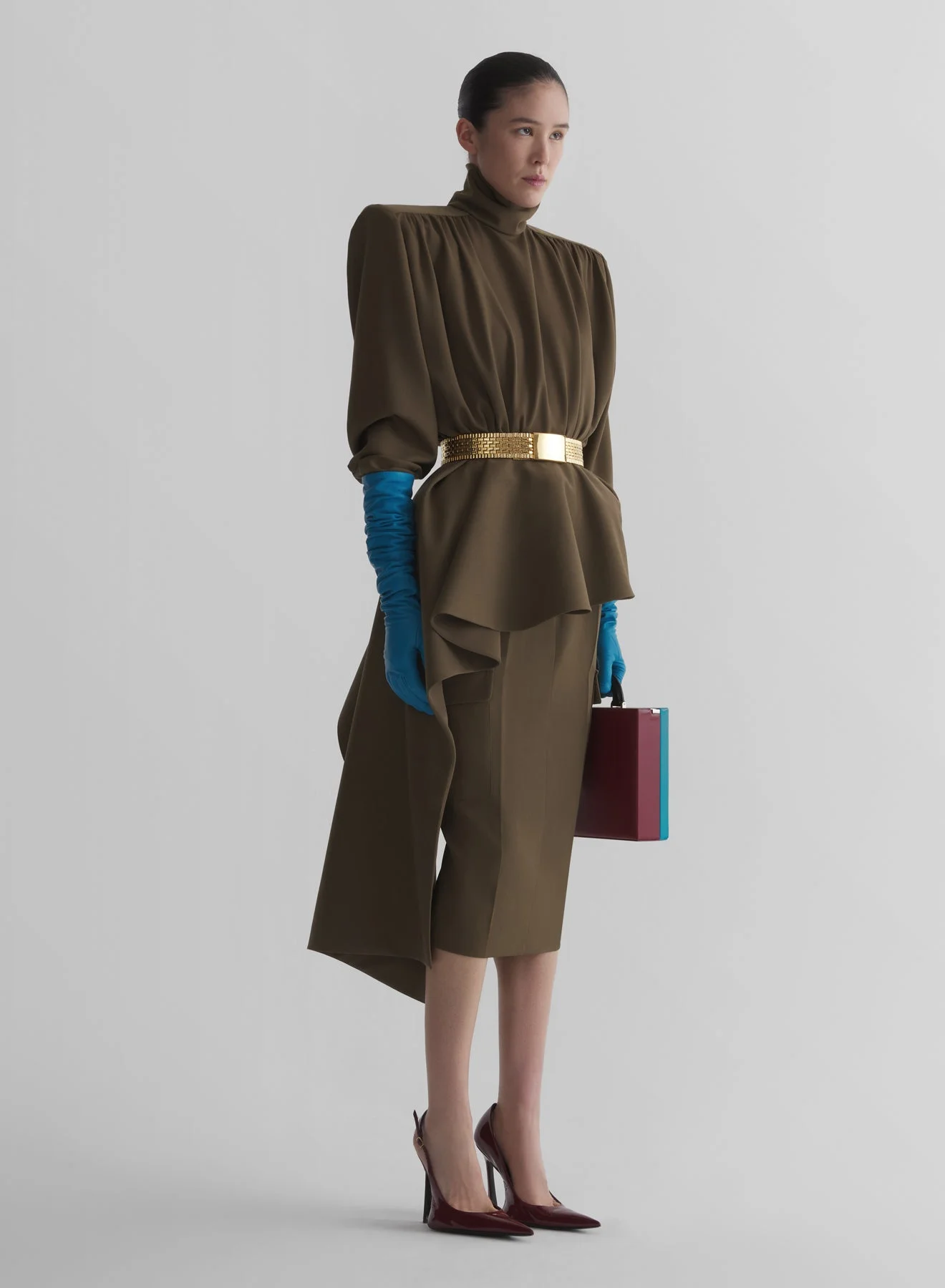 khaki peplum blouse - 1
