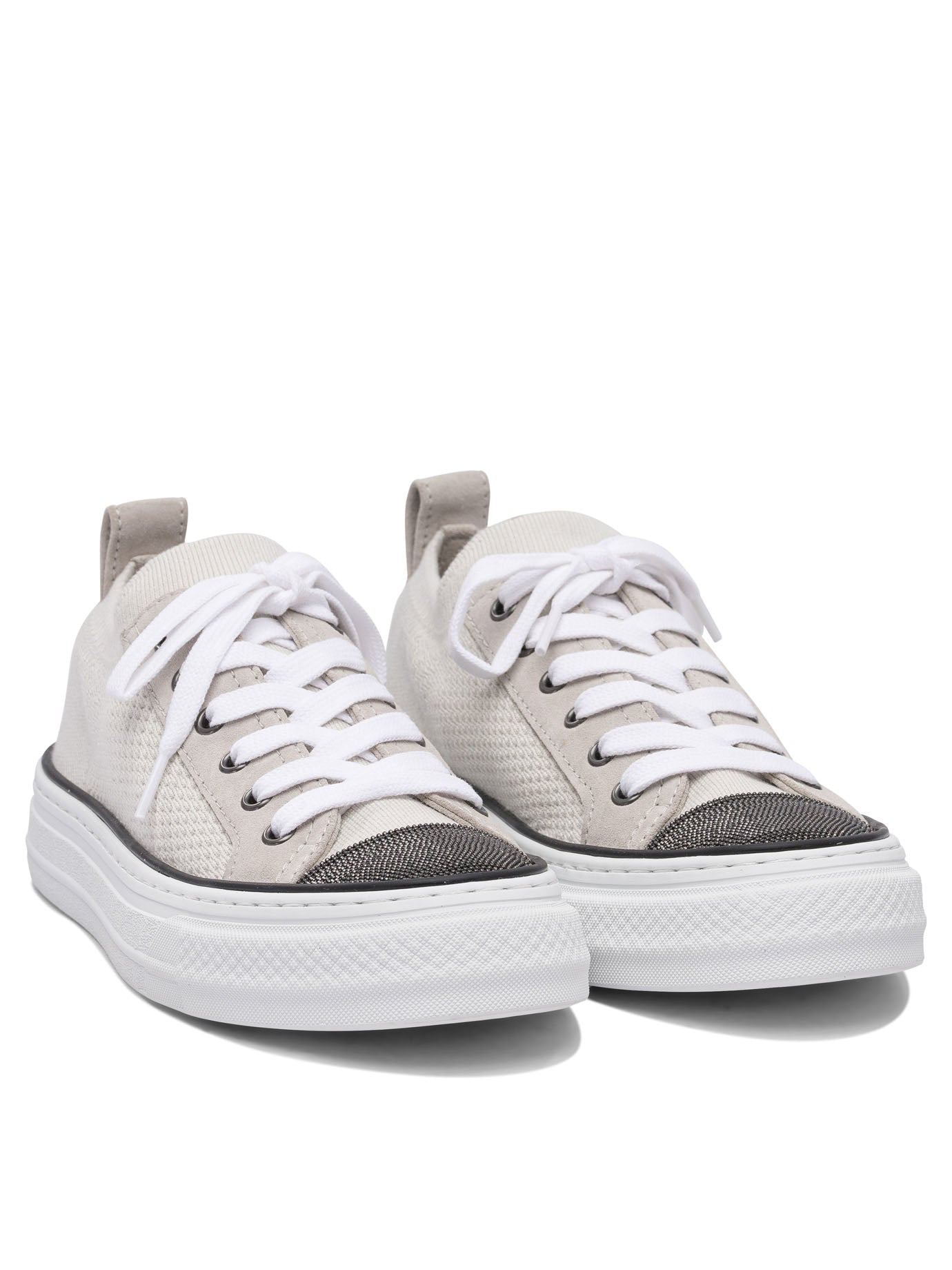 Brunello Cucinelli Cotton Knit And Suede Sneaker With Precious Toe - 2