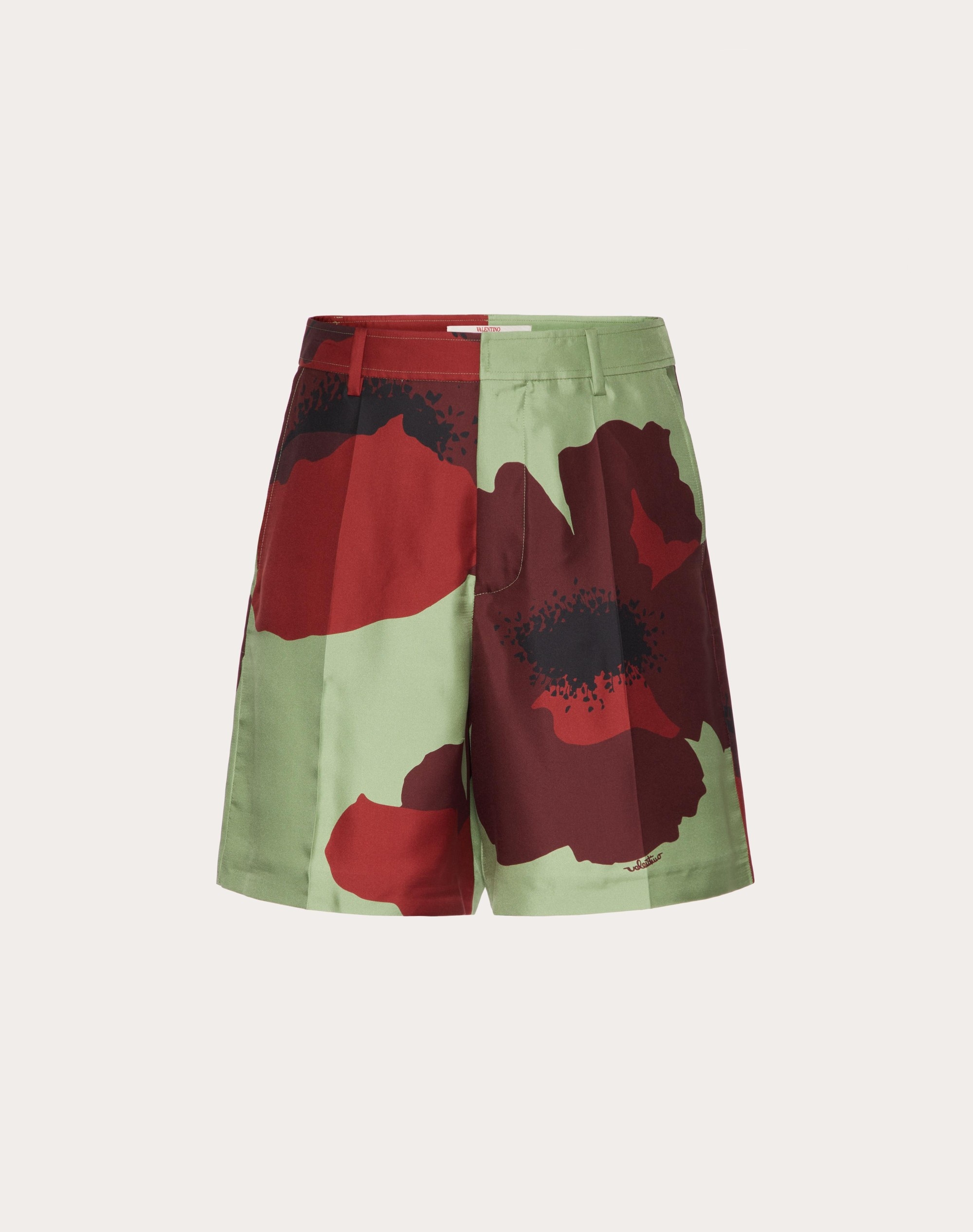 SILK TWILL BERMUDA SHORTS WITH VALENTINO FLOWER PORTRAIT PRINT - 1