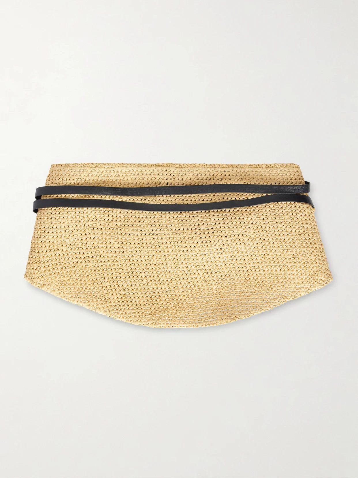 Undone Leather-trimmed Raffia Belt - 1
