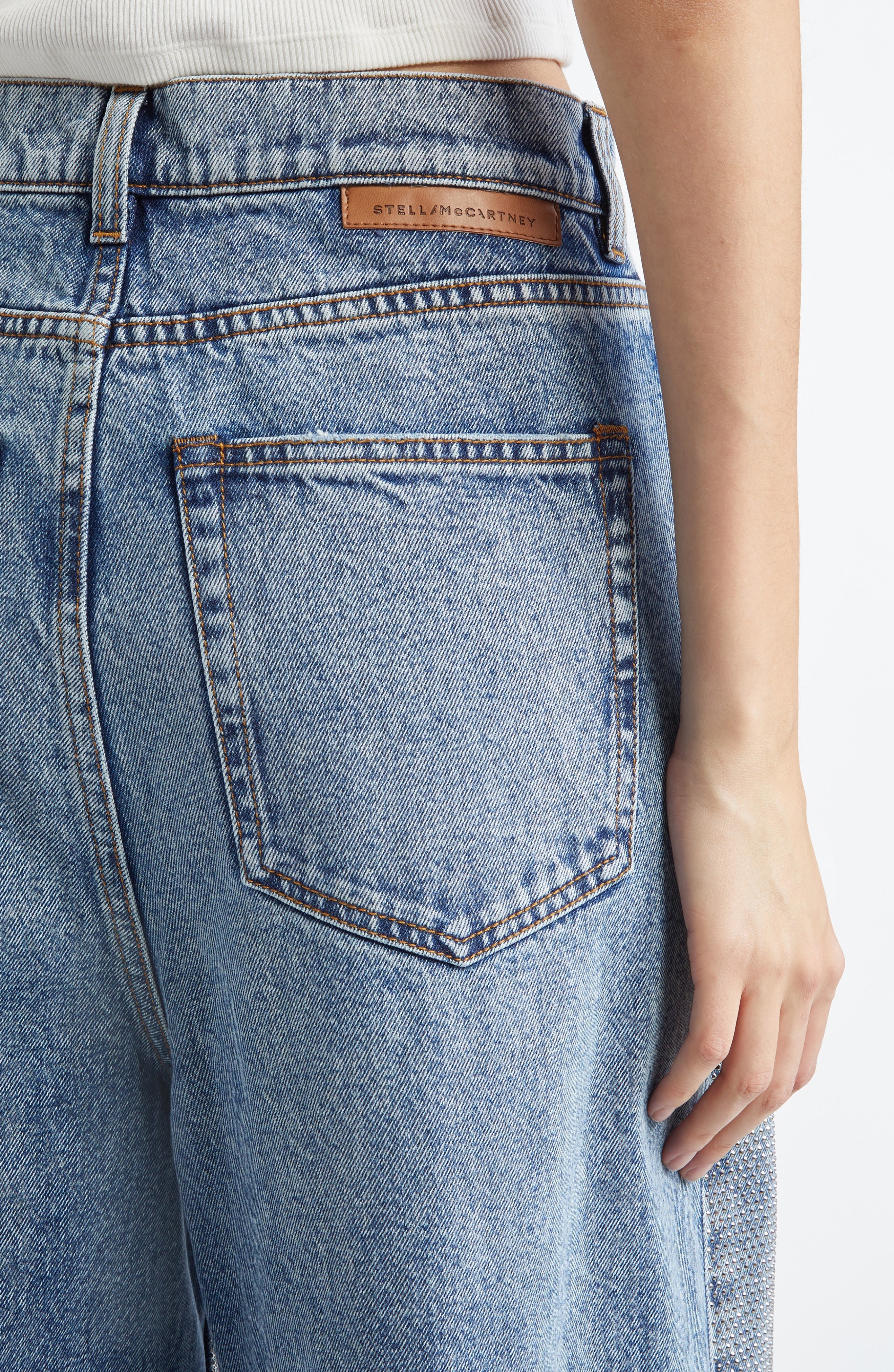 Stella McCartney Hotfix Wide Leg Jeans in Vintage Blue Denim at Nordstrom - 5