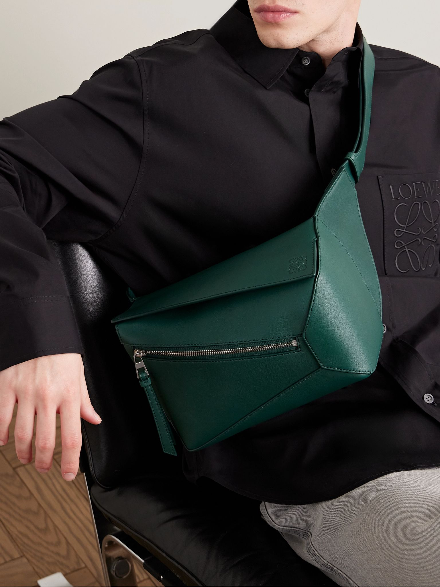 Puzzle Edge Small Leather Belt Bag Emerald - 2