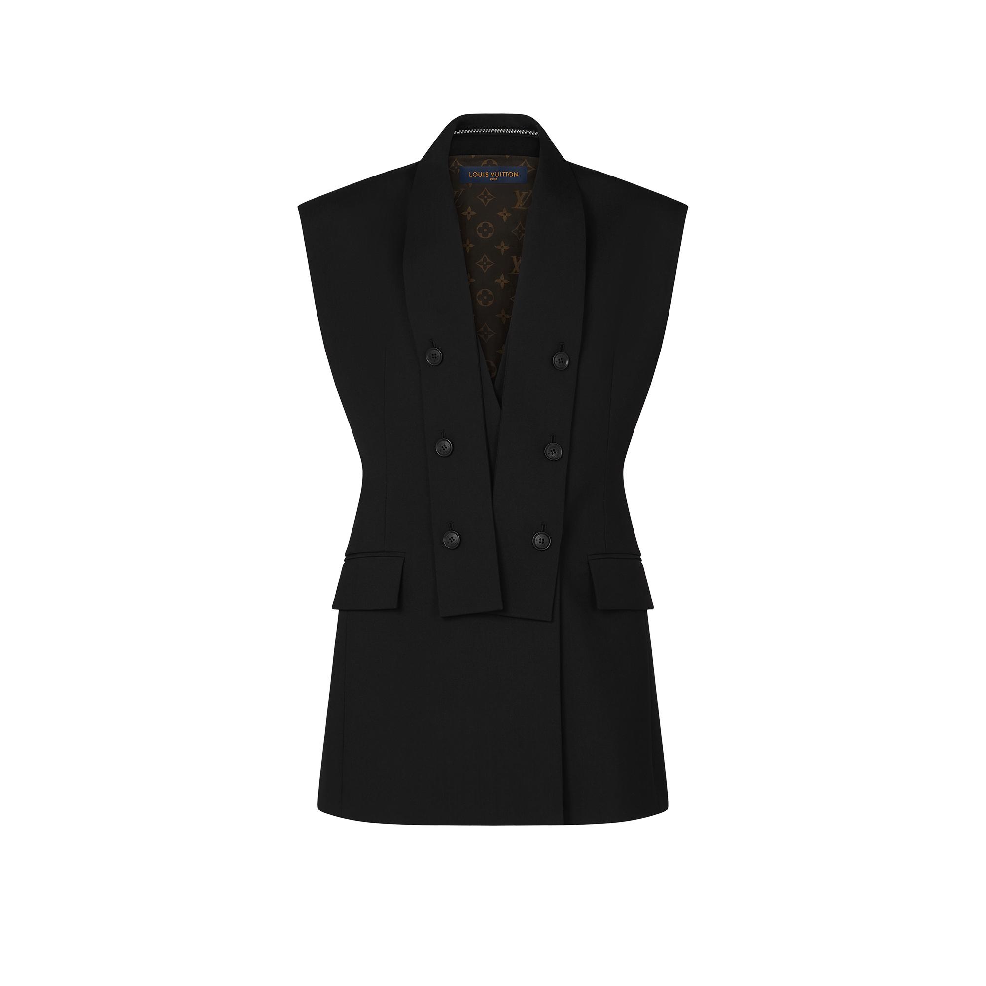 Button Scarf Sleeveless Jacket - 1