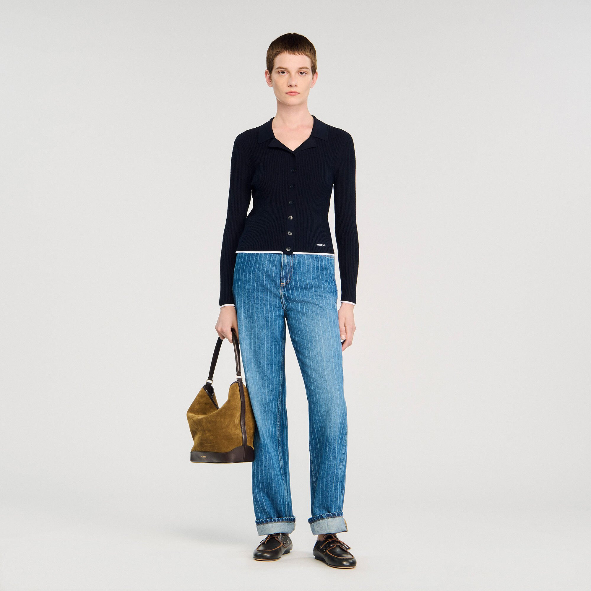 CROPPED POLO COLLAR CARDIGAN - 1