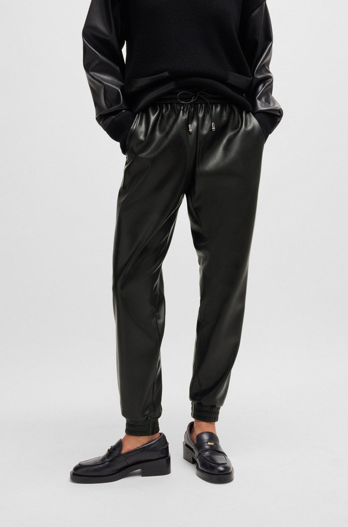 FAUX-LEATHER TROUSERS WITH DRAWCORD WAIST - 2