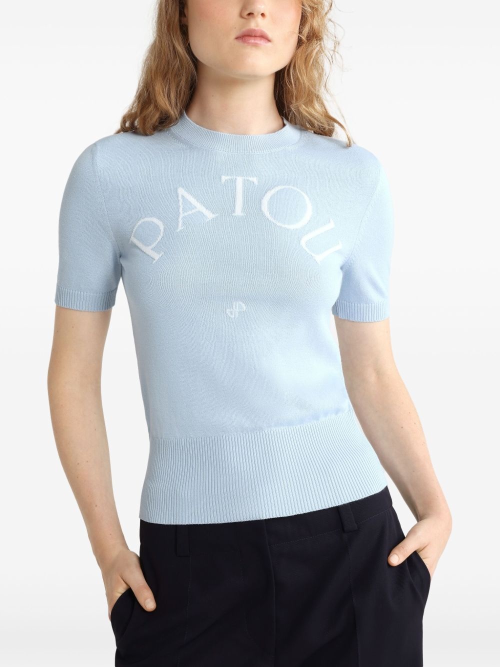 logo-jacquard knitted T-shirt - 4