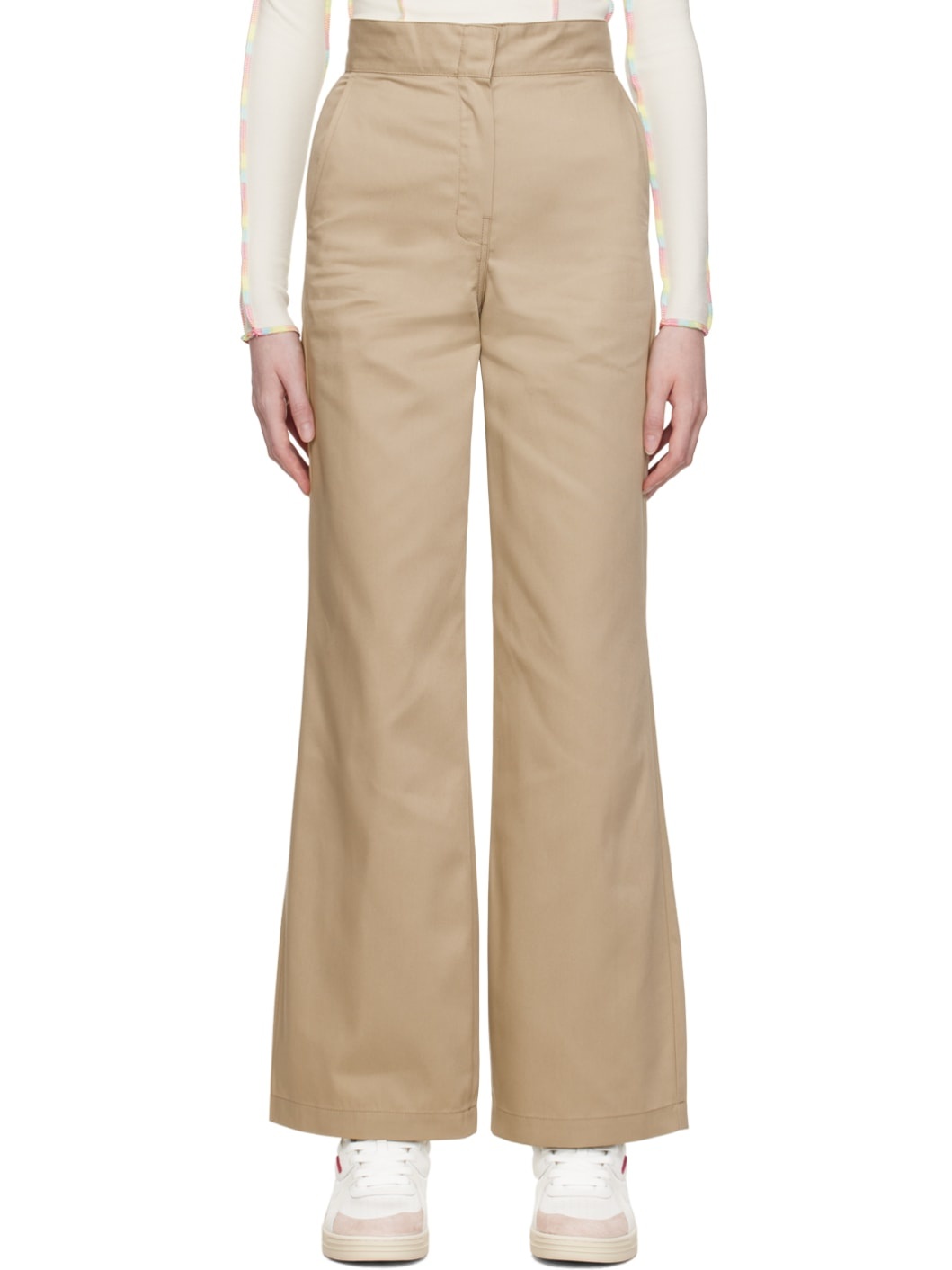 Beige Reversed Waistband Trousers - 1
